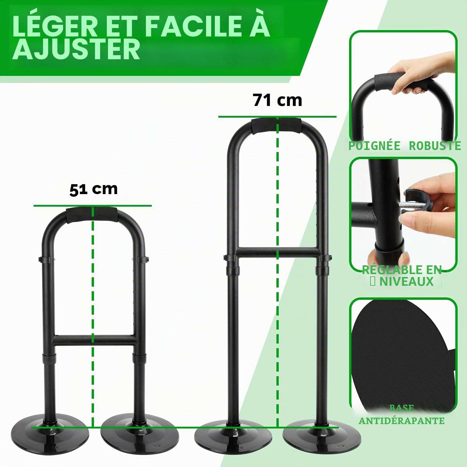 Aide à se lever du lit, pour personnes âgées, hauteur réglable, aide à se lever du sol pour les personnes âgées, aide à la position debout et aux soutiens, stabilité double base, charge minimale 90 kg