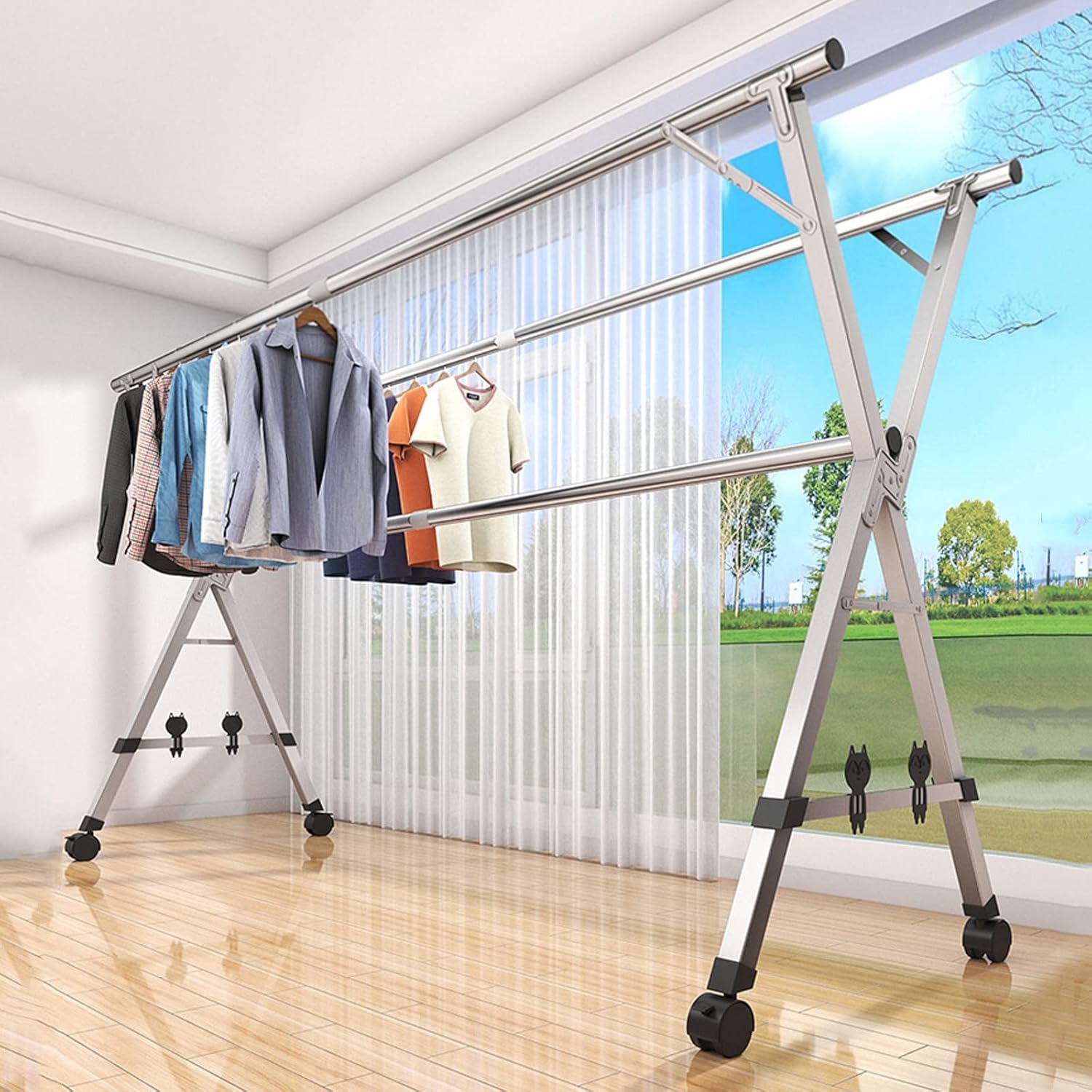 Adjustable Stainless Steel Laundry Drying Rack - Collapsible Clothes Airer for Indoor/Outdoor Use, Space-Saving, Portable, Foldable, Ideal for Balconies & Small Spaces