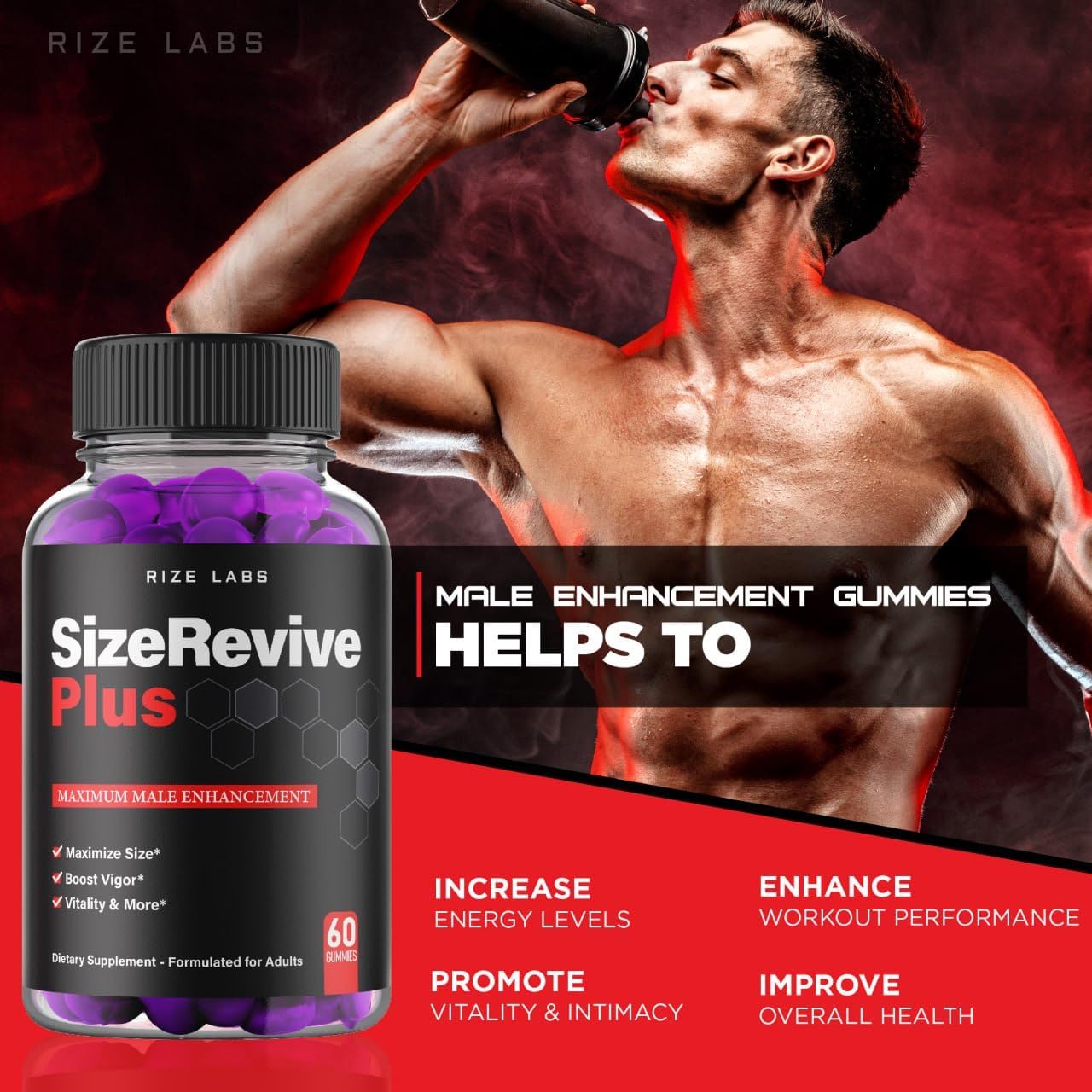(3 Pack) Size Revive Plus, Official Size Revive Plus Gummies, All-Natural Supplement for Men, Premium Male Formula for Active & Healthy Lifestyle, Size Revive+ Performance Support (180 Gummies)