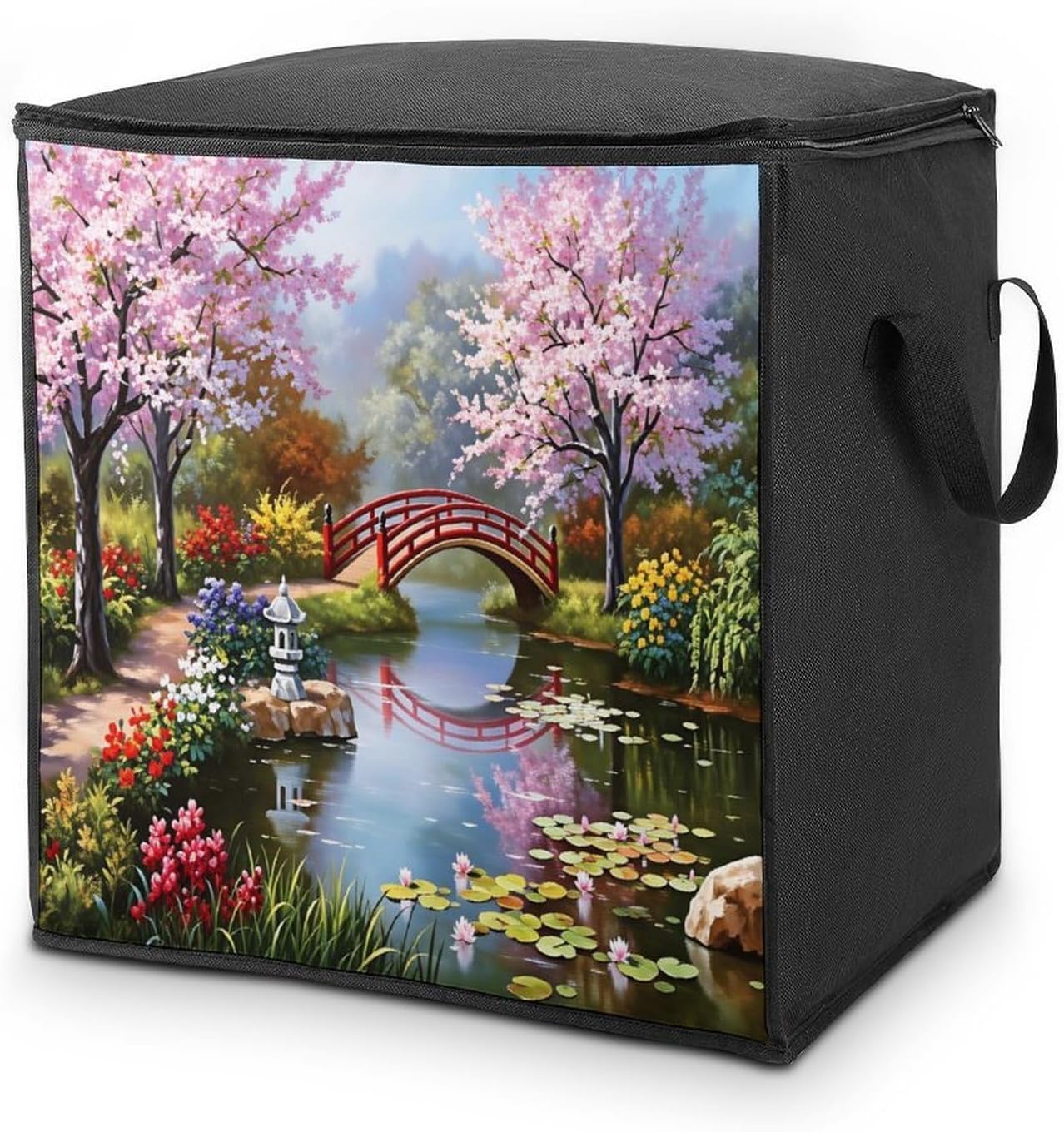 Cherry Blossoms Bridge Scenery Landscape Storage Bag