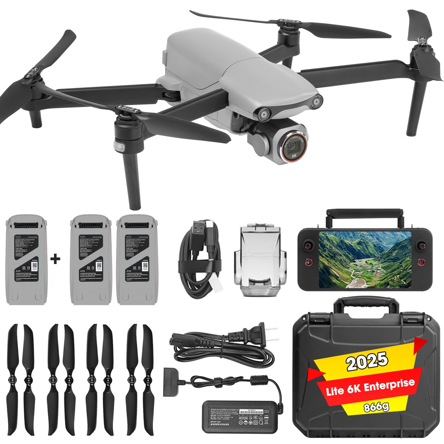 Autel Robotics EVO Lite 6K Enterprise, 1'' CMOS 6K Camera, F2.8~F11 Aperture,16x Digital Zoom, 40 Minutes Flight, 2025 AI Target Recognition, 12KM Transmission, Autel Smart Controller SE V2