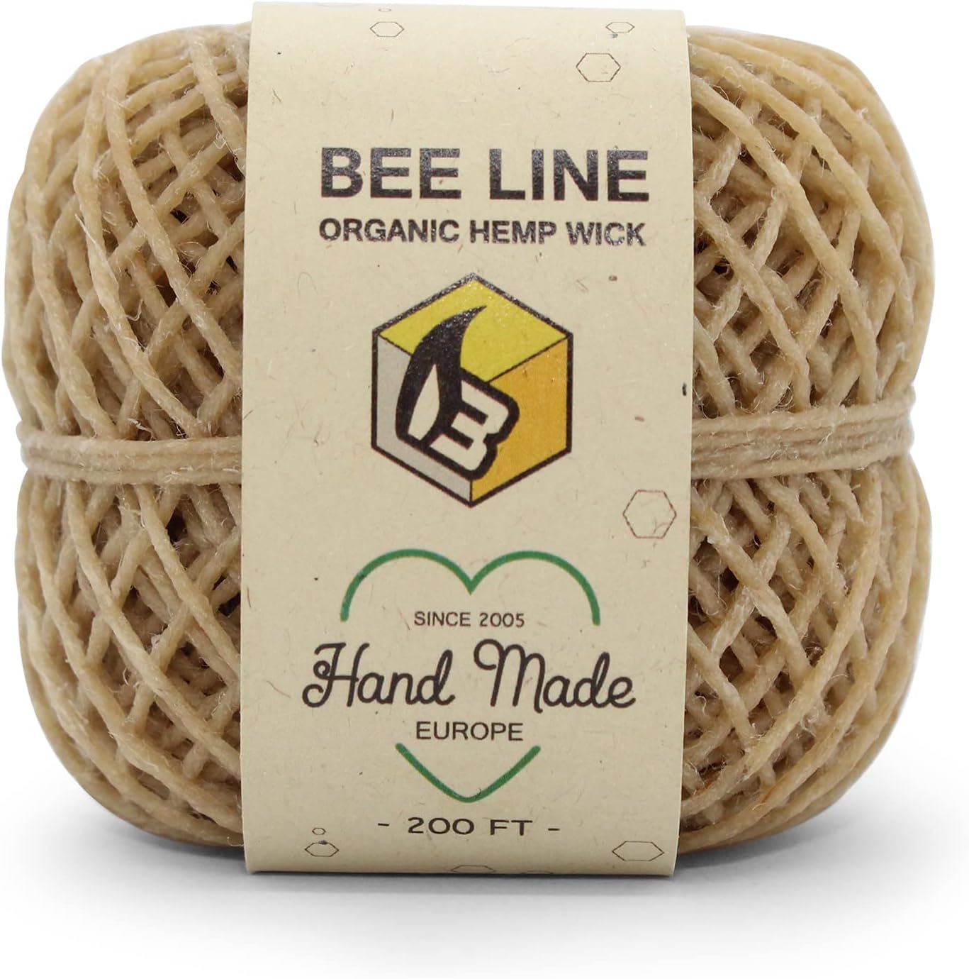 Beeline X Hemplights 100% Organic Hemp Wick, 200 FT Standard Size, Unbleached Unrefined Non Toxic, Made in Europe
