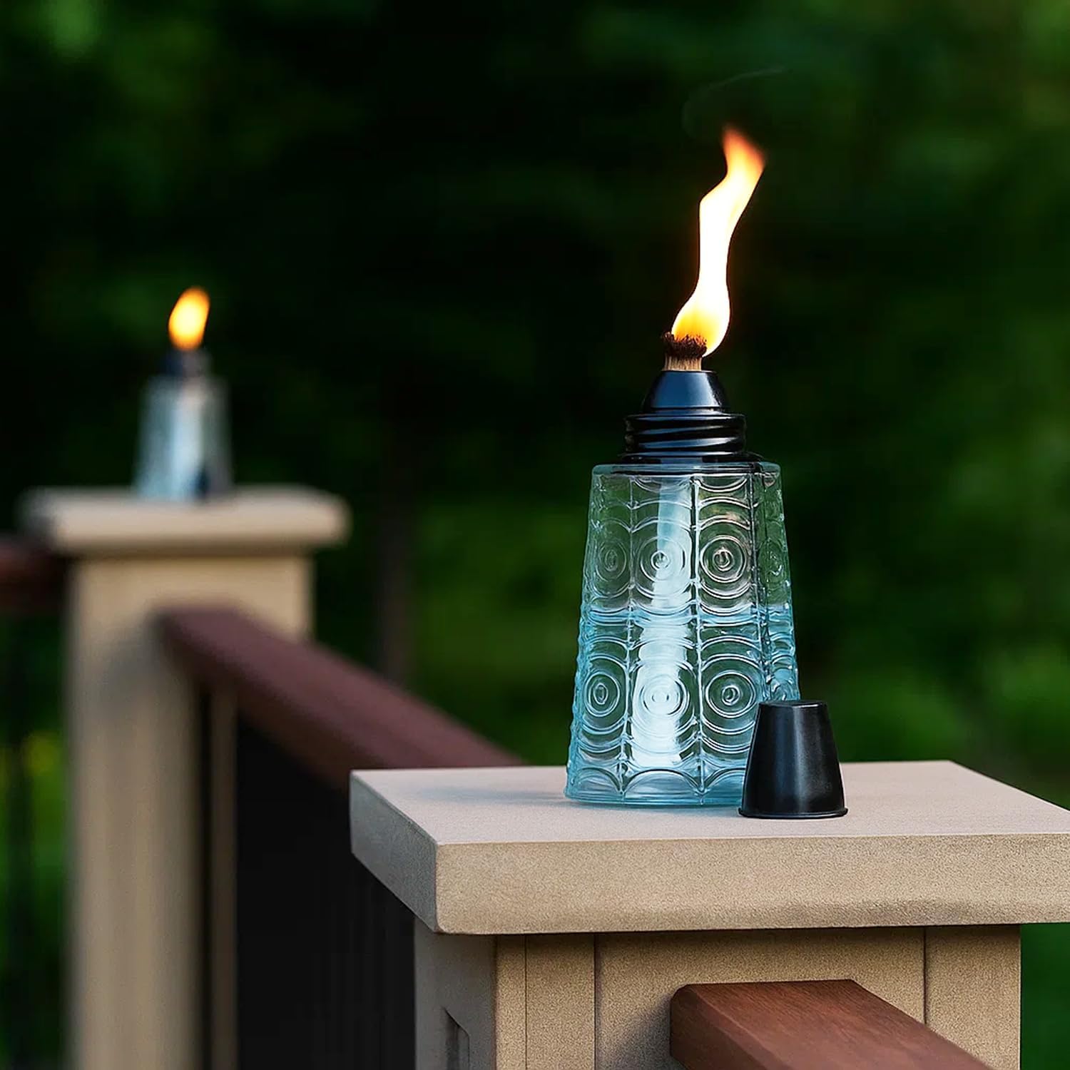 Seraphic Citronella Table Top Torches for Outdoor Patio, 16oz Decorative Glass Torch Citronella Candles for Outside Deck, Garden, Parties, Set of 3, Clear