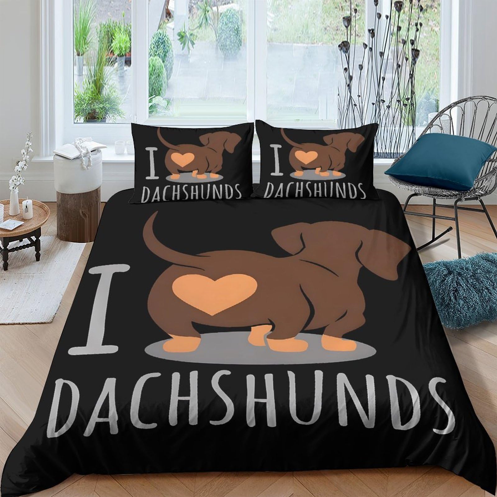 Ctjqhvkz Style-2 3D Printed Dachshund Cartoon Fitted Sheet Microfiber Black Dog Art Bed Cover For Bedroom Dorm Room Mattress Decor Single（135X200cm）