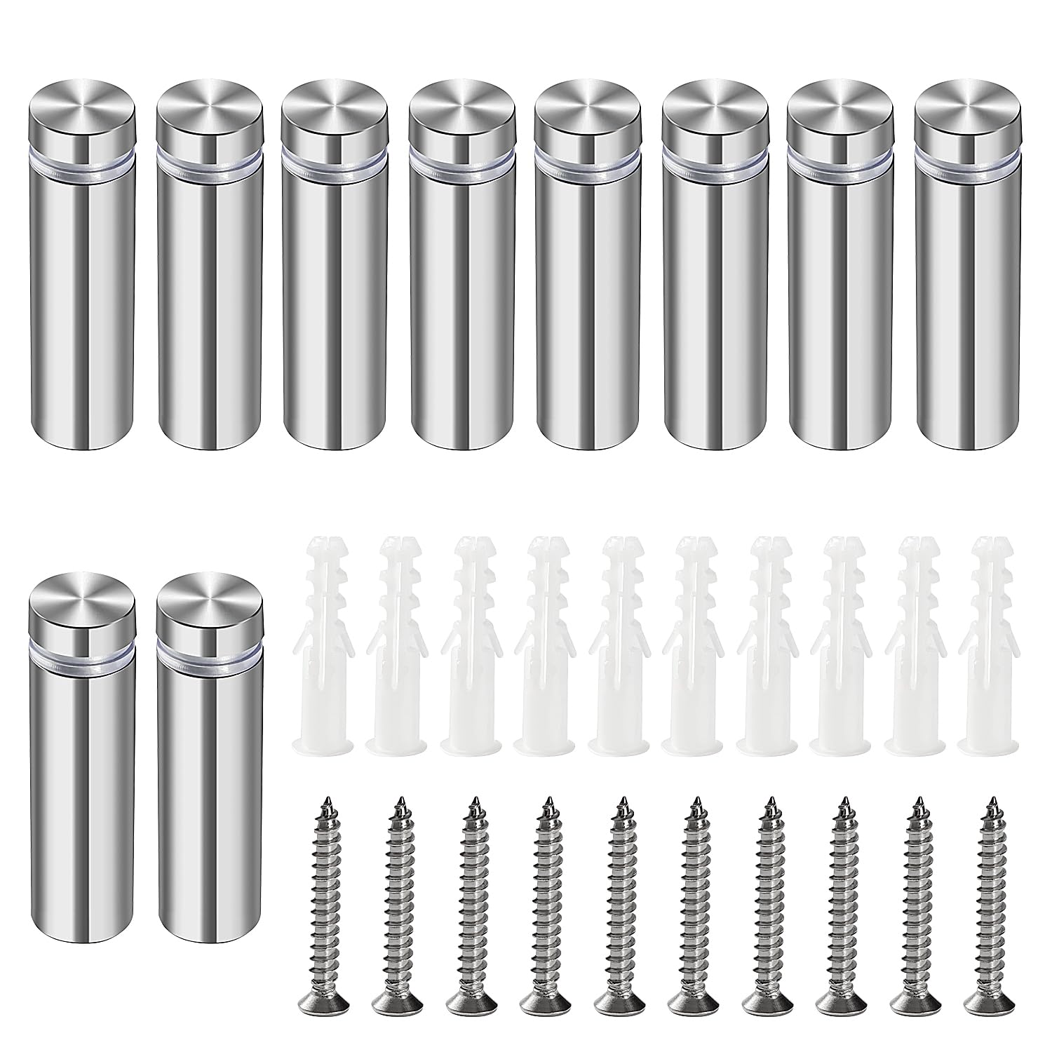 Lyeteung 10 Stücke 12×40 mm Schilder Abstandshalter, Edelstahl Schilderhalter Werbeschraube, Werbung Schrauben Abstandshalter, Glasabstandsbolzen mit Schrauben und Spreizrohr, für Schilder Displays