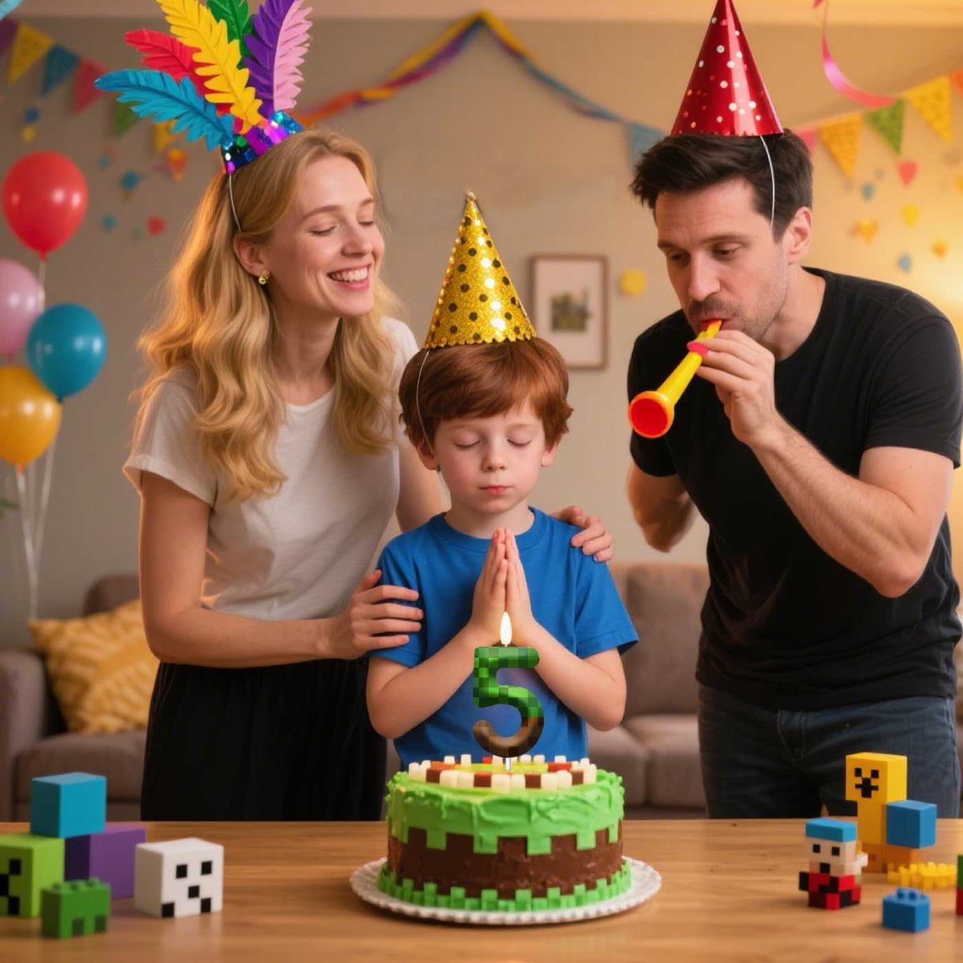 Pixel Birthday Candles, Miner Number 8 Candle Cake Topper for Birthday Party Cake Decoration, Reunions Theme Party Supplies