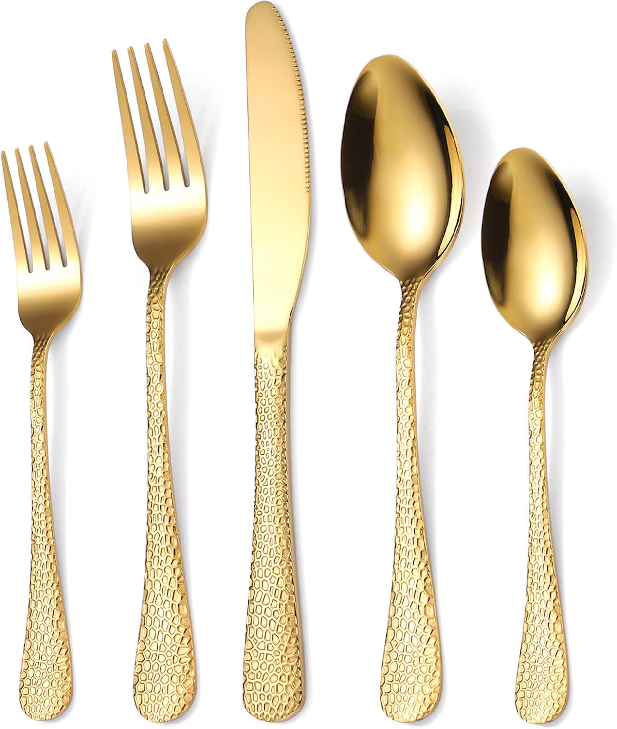 Hammered Silverware Set, Vilihkc 20-Piece Stainless Steel Flatware Set for 4, Modern Eating Utensils Tableware Cutlery Set for Kitchen Hotel Restaurant Party, Mirror Polished - Dishwasher Safe