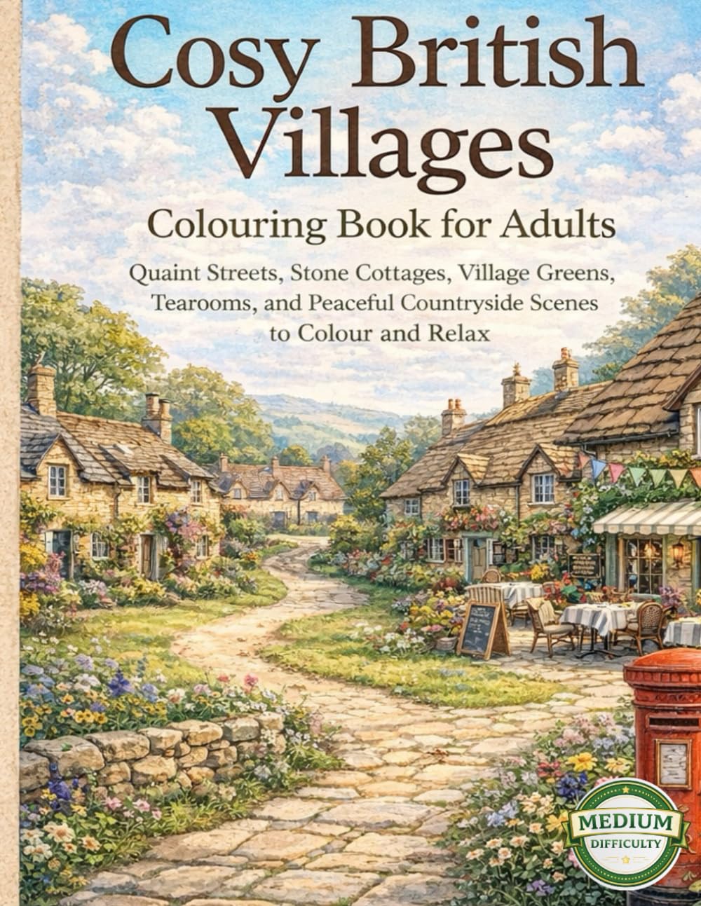 Cosy British Villages Colouring Book for Adults: Quaint Streets, Stone Cottages, Village Greens, Tearooms, and Peaceful Countryside Scenes to Colour and Relax