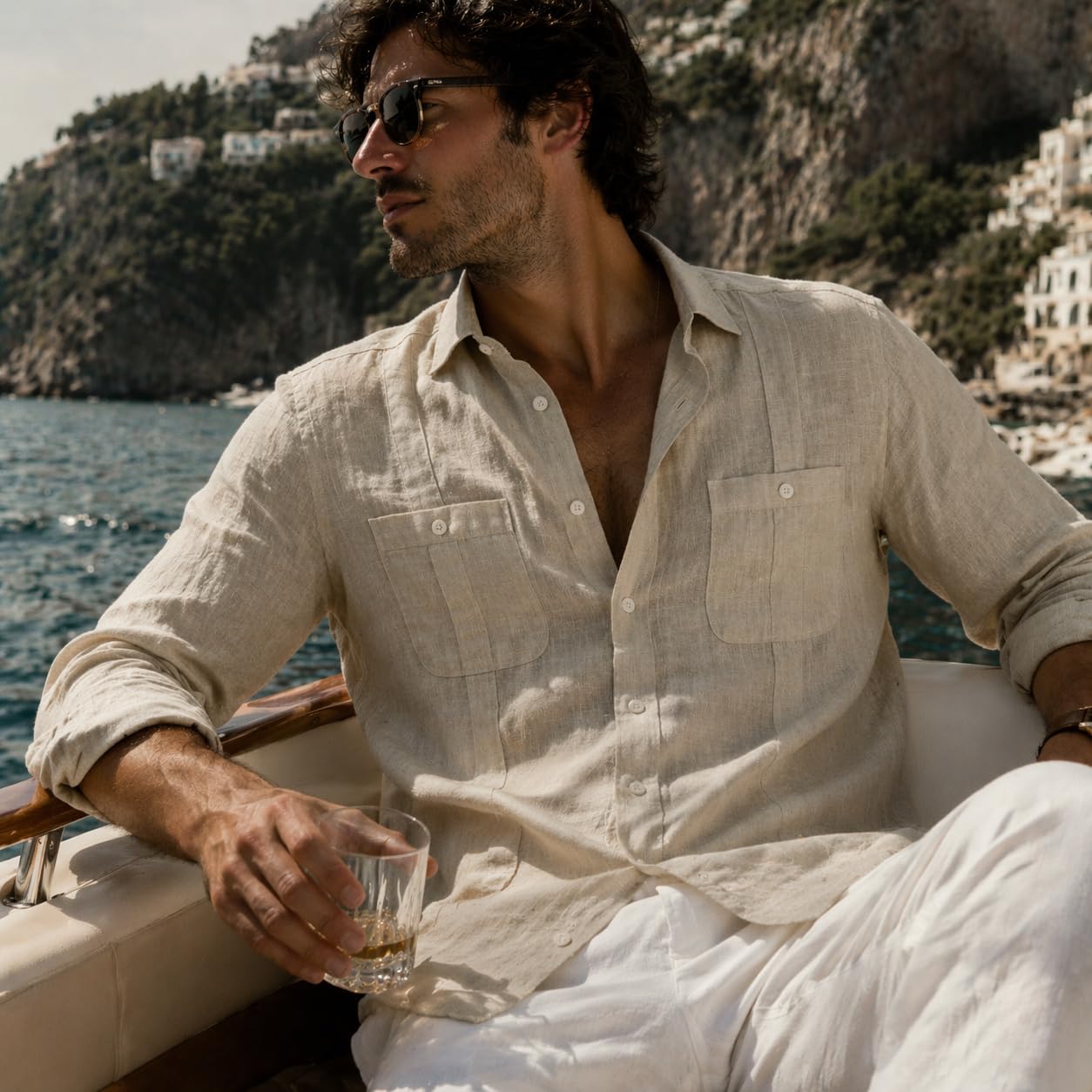 Chemise guayabera en lin pour homme, manches longues avec 4 poches et sacoches style cubain décontracté, pour plage, été et mariage, respirante et légère