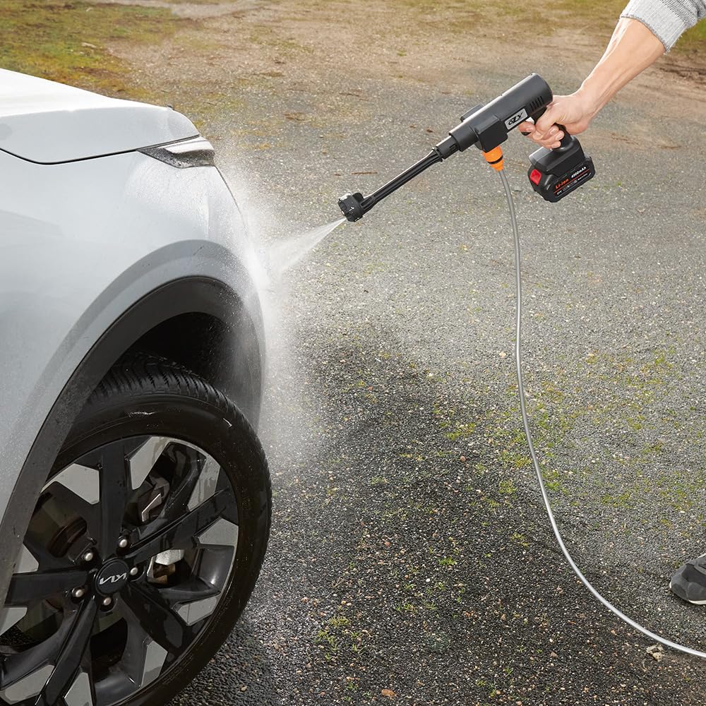 Limpiador de alta presión con batería Jet – Incluye accesorios 9-TLG, 6 modos de acero al agua, presión de trabajo de 40 bares, 300 l/h, longitud de la manguera 5 m, limpieza sin