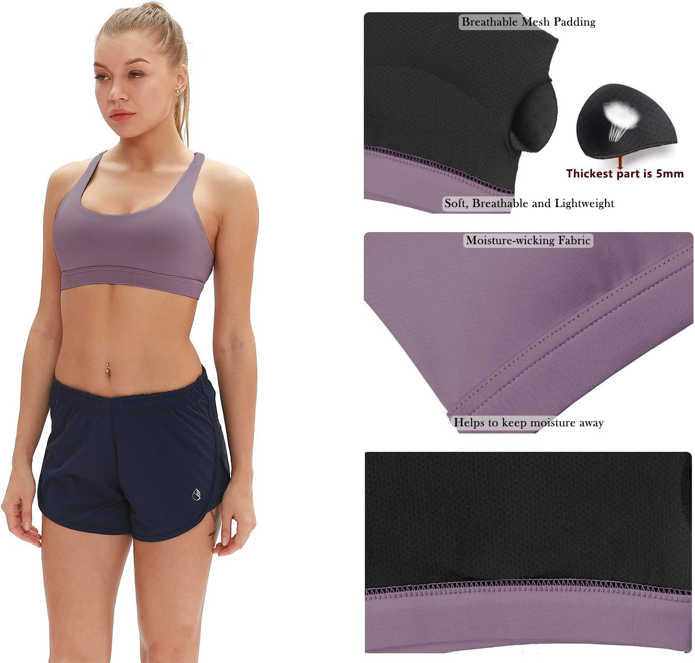 icyzone Women's Padded Strappy Workout Running Sports Bras Medium Impact - Image 5