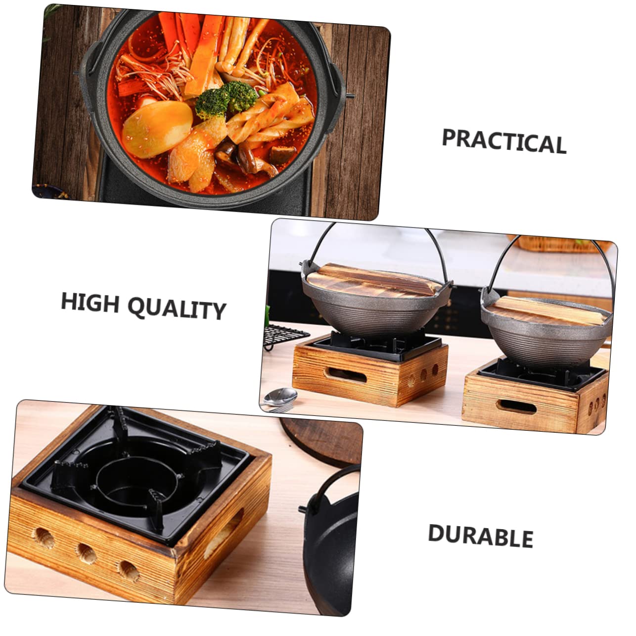 Olla De Hierro Fundido 20 Cm Resistente a Altas Temperaturas Para Cocina Japonesa, Sopas y Guisos, Adecuado Para Uso En Exteriores y Camping, Con Horno De Aluminio Cuadrado Pequeño