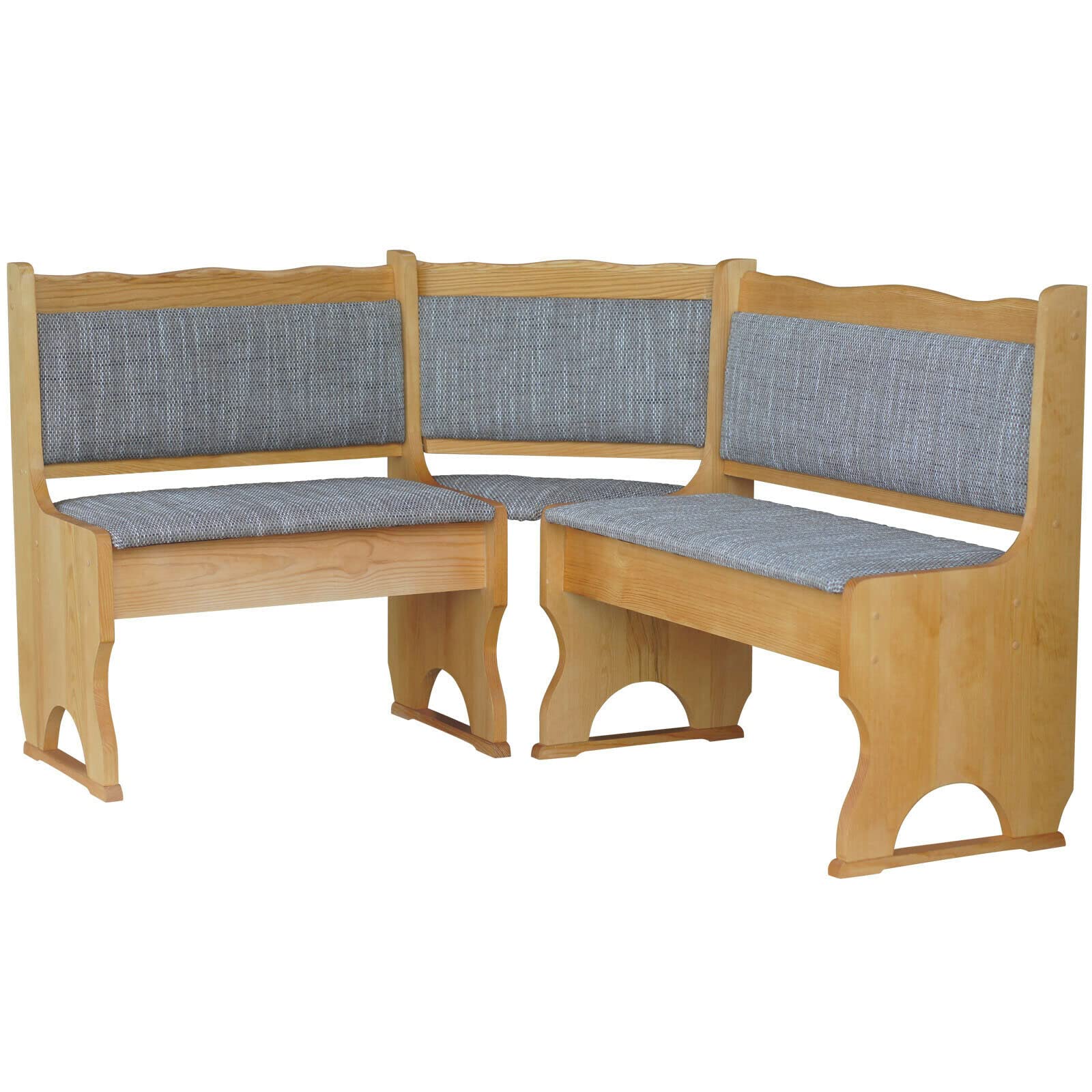 Imbottitura Panca angolare in legno di pino, colore Alder con imbottitura in legno massello – colore beige