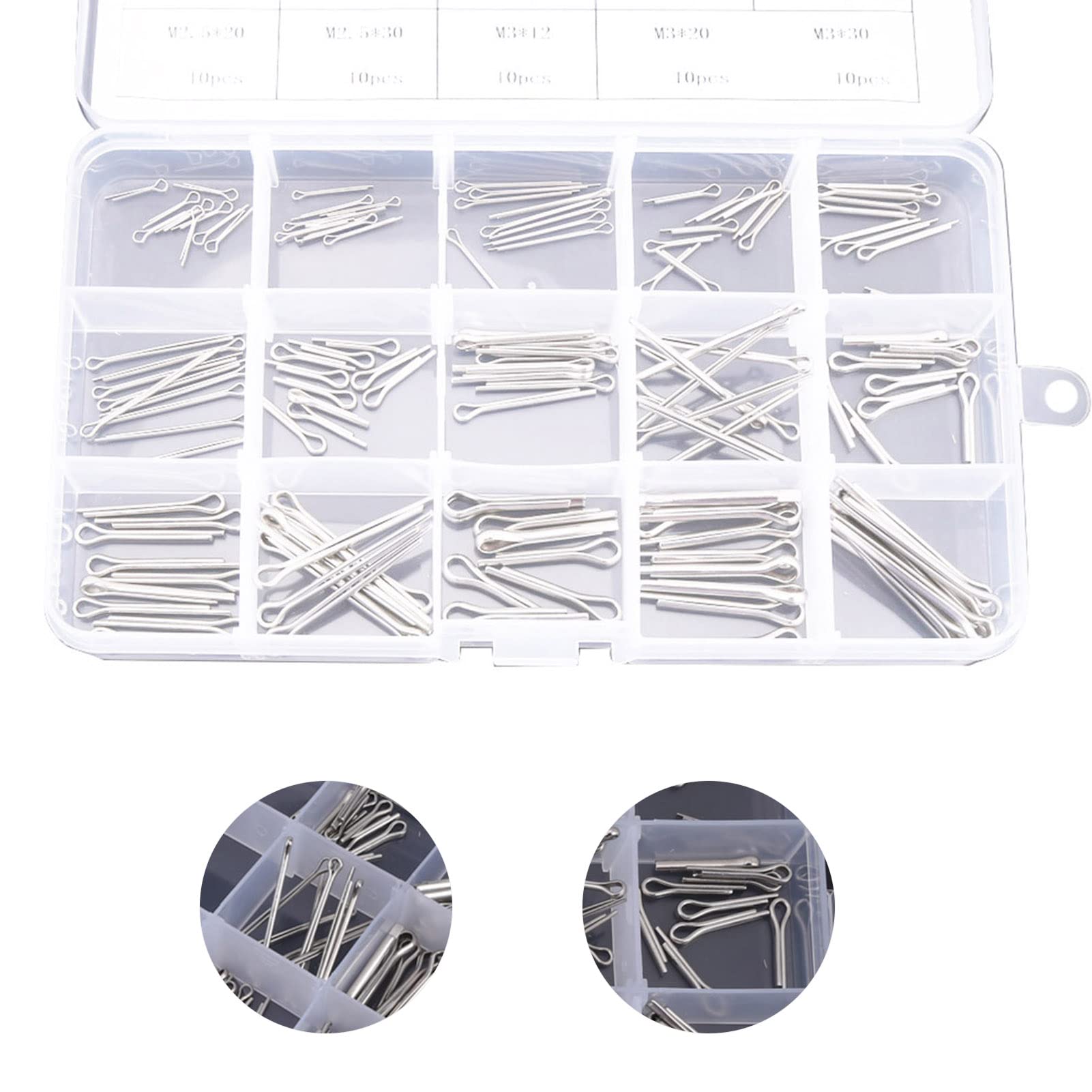 Zawleczki ze stali nierdzewnej, 150 sztuk 15 typ¨®w zawleczek ze stali nierdzewnej 304 Zestaw M1 - M3