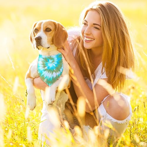Miniatura 4 de Silkfly 100 bandanas de verano de teñido anudado para perro, bufandas triangulares lavables para perros pequeños, medianos y grandes, lindo juego de