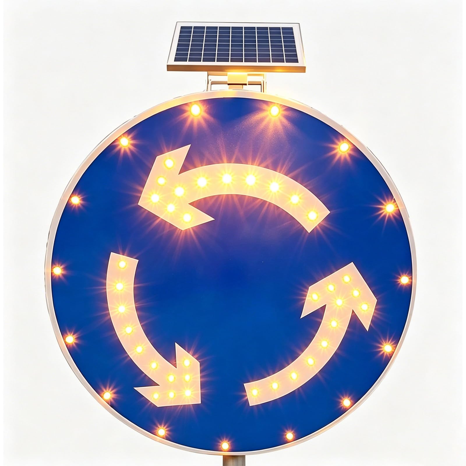 liuyunfeiGL Roundabout Traffic Sign with Solar Panel, 60cm/23.6in LED Luminous Aluminum Warning Sign, Solar Powered Reflective Road Sign, for Highways & Private Roads 24in
