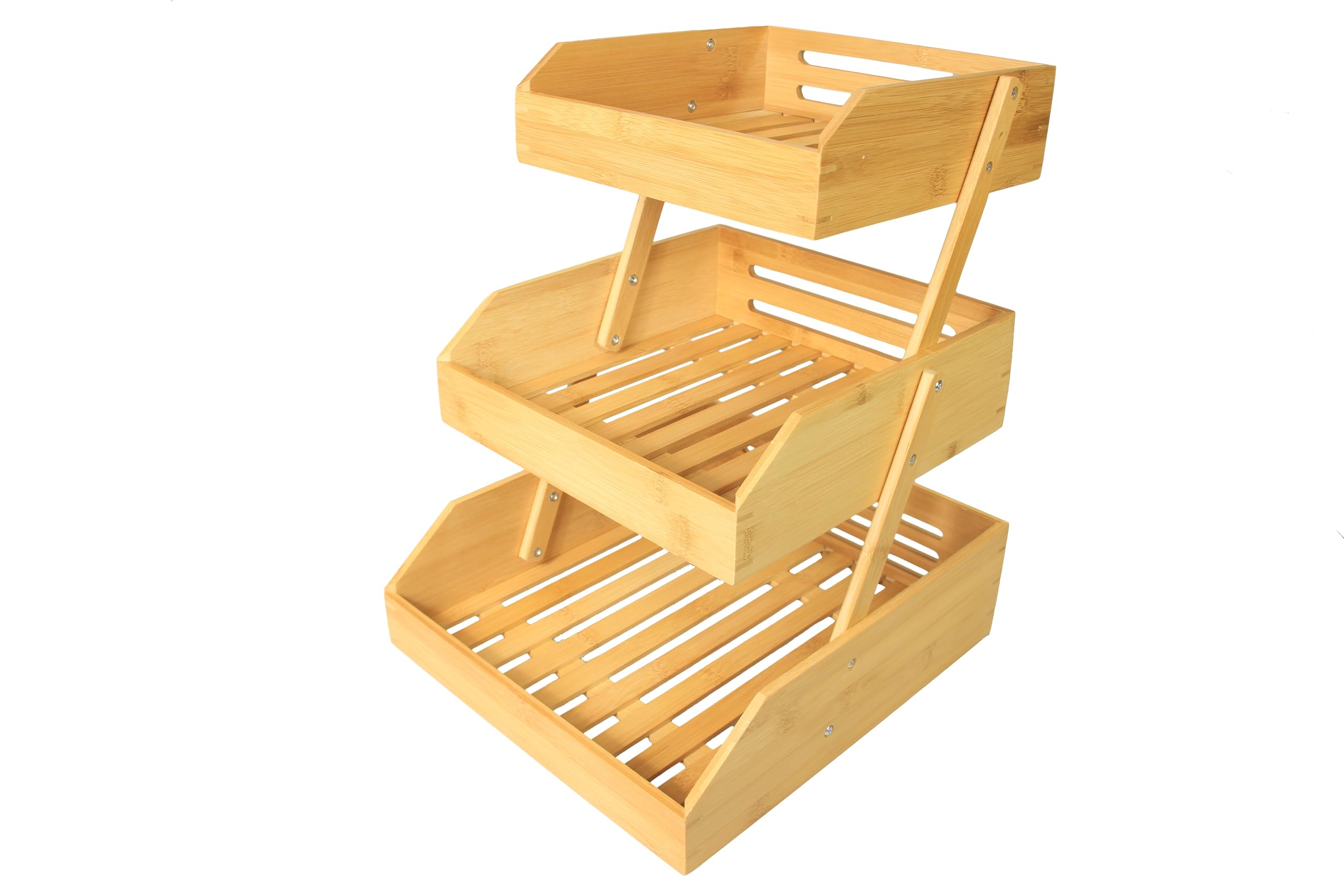 Woodquail Golden Bamboo 3 Tier Bamboo Fruit Basket, Bread Storage Stand Vegetable Rack Countertop Basket