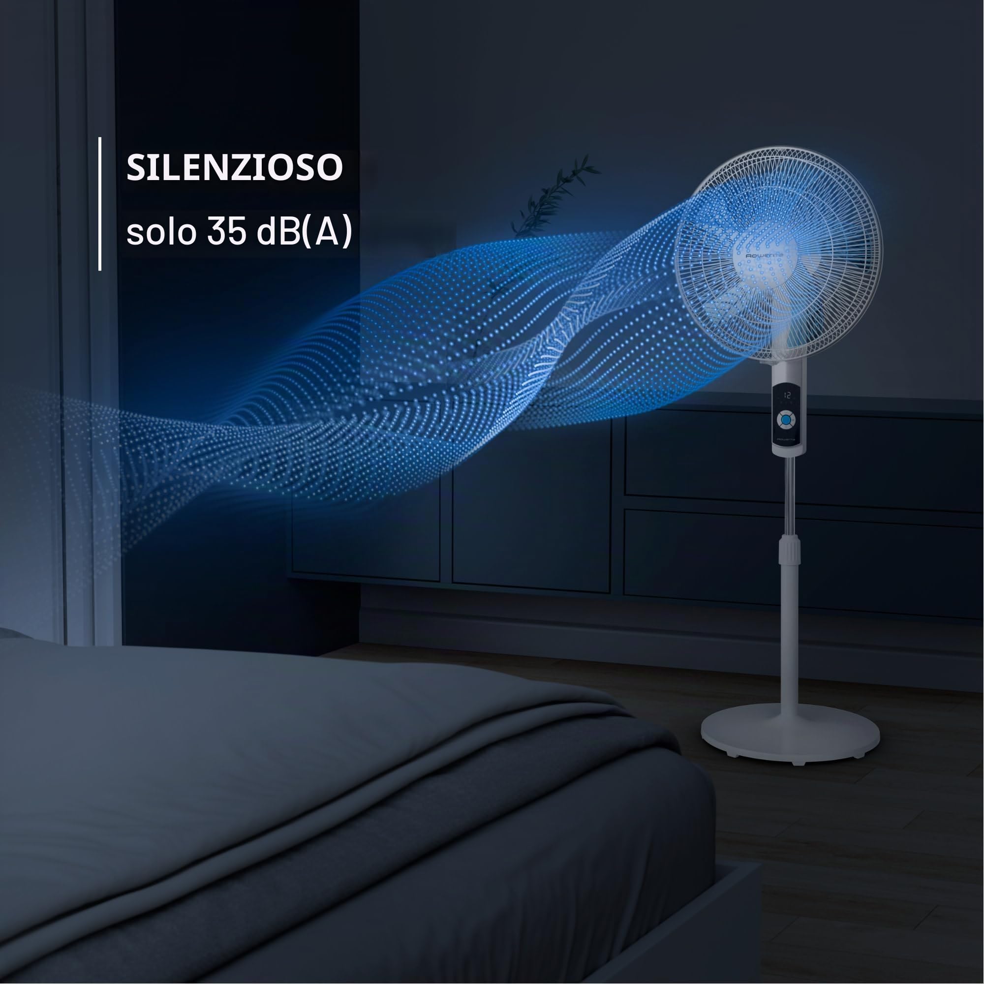 Rowenta Turbo Silence, Ventilatore a Piantana Potente, 12 Velocità Regolabili, Ventilatore Silenzioso, Oscillazione 120 gradi, Altezza Regolabile, Elevata Efficienza Energetica, VU5650