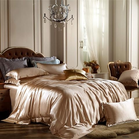 Orose Silk Bed Sheets Set 25 Momme Heavy Thick Classic Style High-End Bedding for Sleep Bright Coffee Queen
