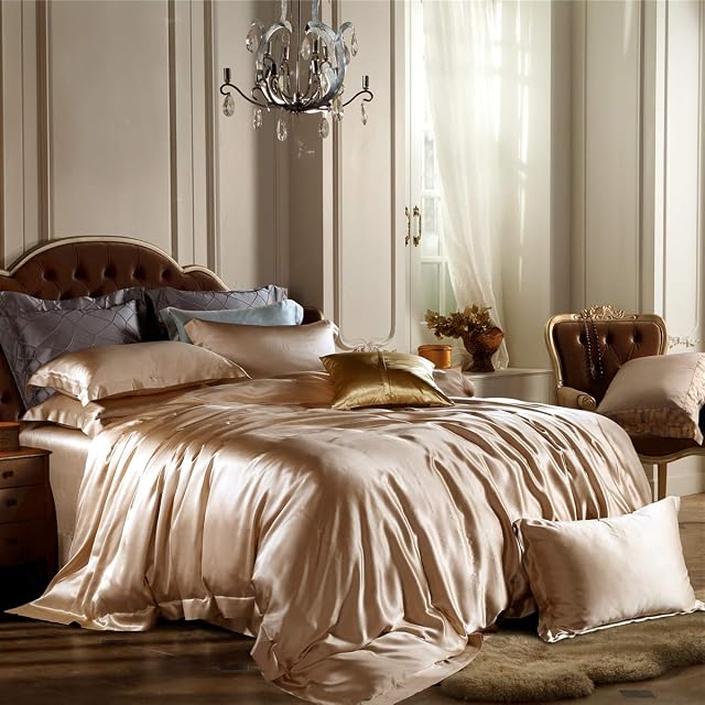 Orose Silk Bed Sheets Set 25 Momme Heavy Thick Classic Style High-End Bedding for Sleep Bright Coffee Queen