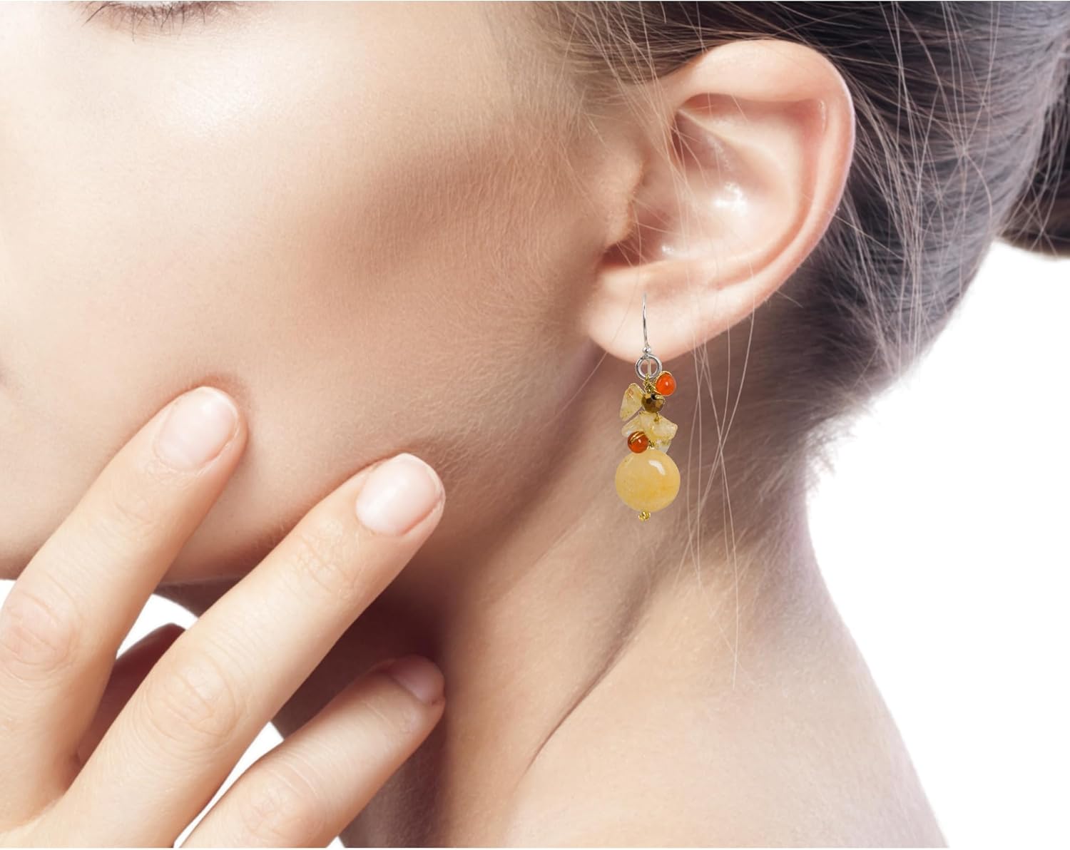 NOVICA Multi-Gem Quartz .925 Sterling Silver Beaded Earrings 'Yellow Rose'