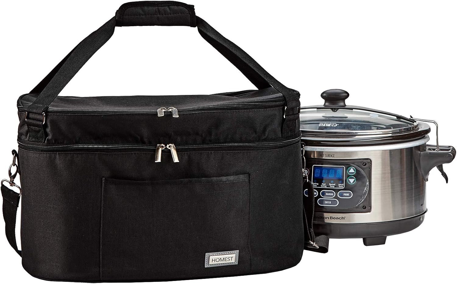 HOMEST Dust Carry Bag with Pockets for Himilton Slow Cooker 6-10 Quart, Water Resistant Travel Tote Bag, Black