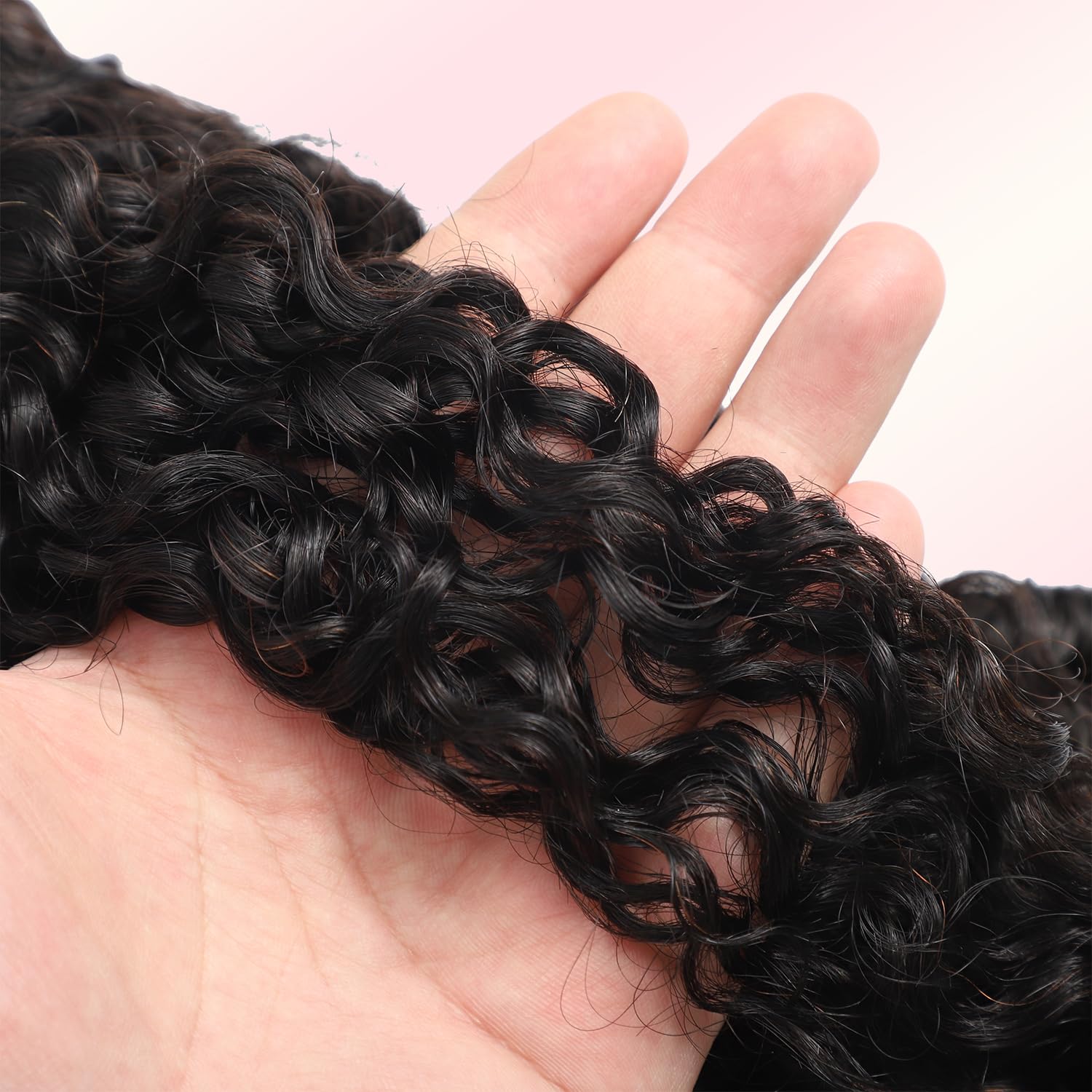 Virgin Water Wave Human Hair Extensions 4 Bundles 14-20 Inch Spiral Ends Human Hair Bundles with Frontal Closure, 4 Bundles, 13x4 HD  main image 4