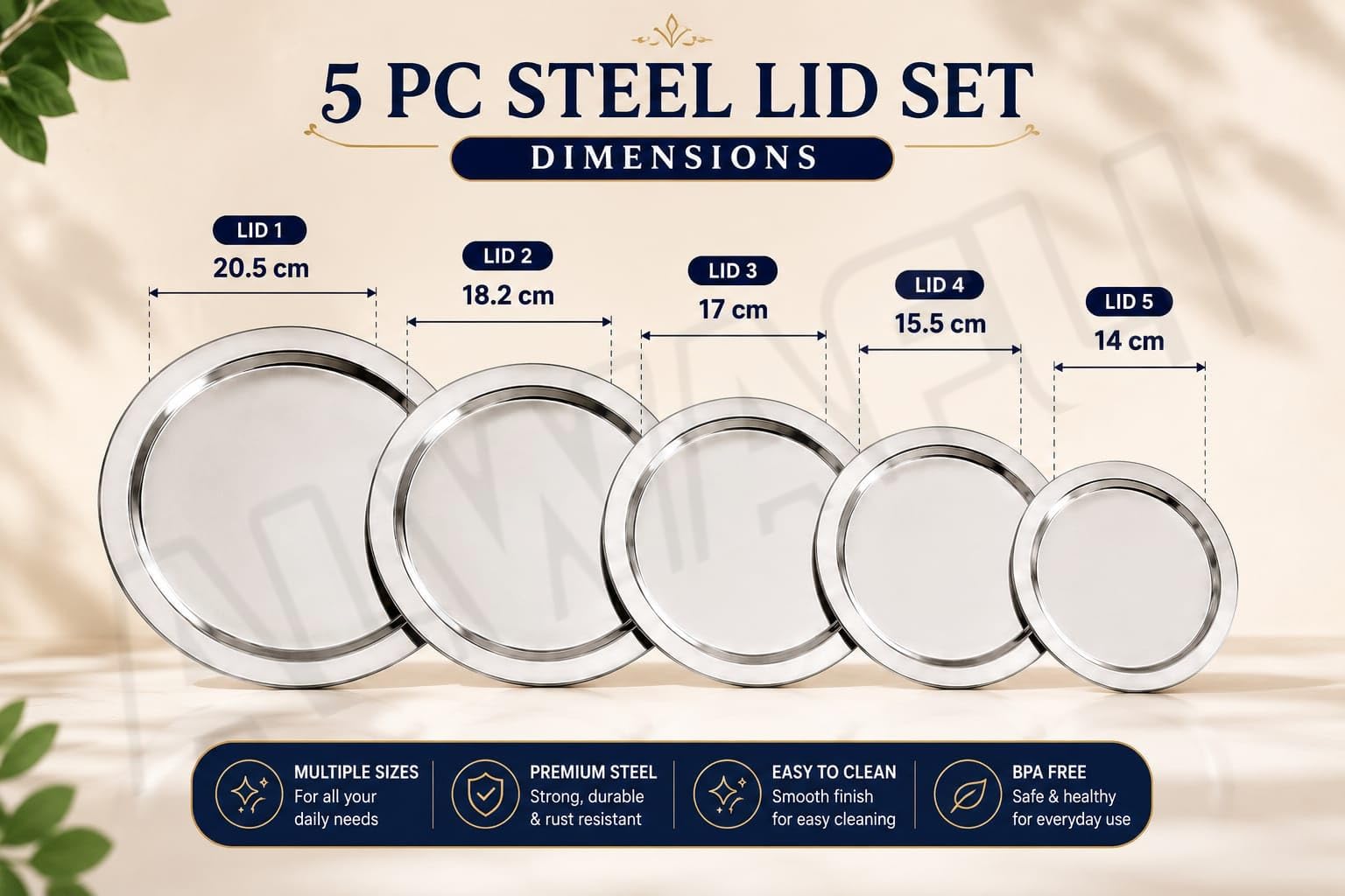 Stainless Steel Lid Set - 5 Piece Dhakan Covers -3