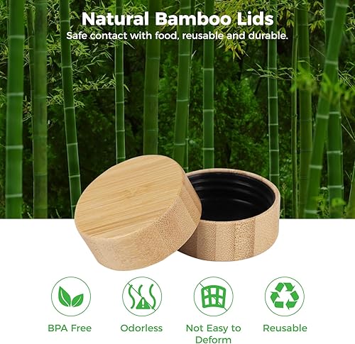 Miniatura 4 de 28 tapas para tarros de bambú de 1.85 pulgadas de profundidad, tapas de bambú natural para tarros de especias de 4 y 6 onzas, tapas de