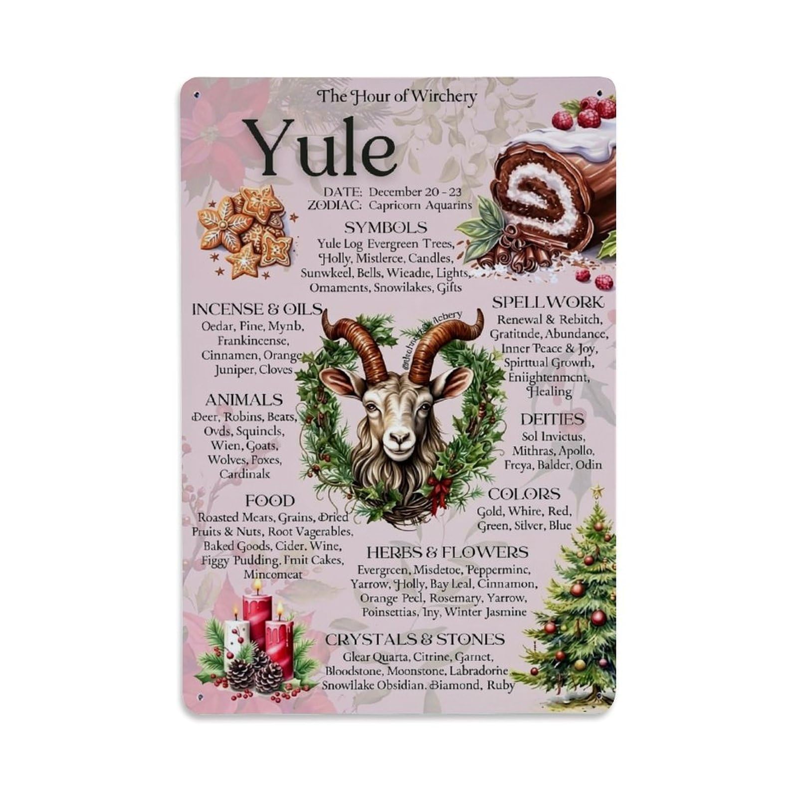 Yule Goat Wreath Candles Tree Tin Sign Metal Poster Vintage Metal Signs for Home Man Cave Bar Cafe Kitchen laundry room Wall Decorations Gift 8x12Inch