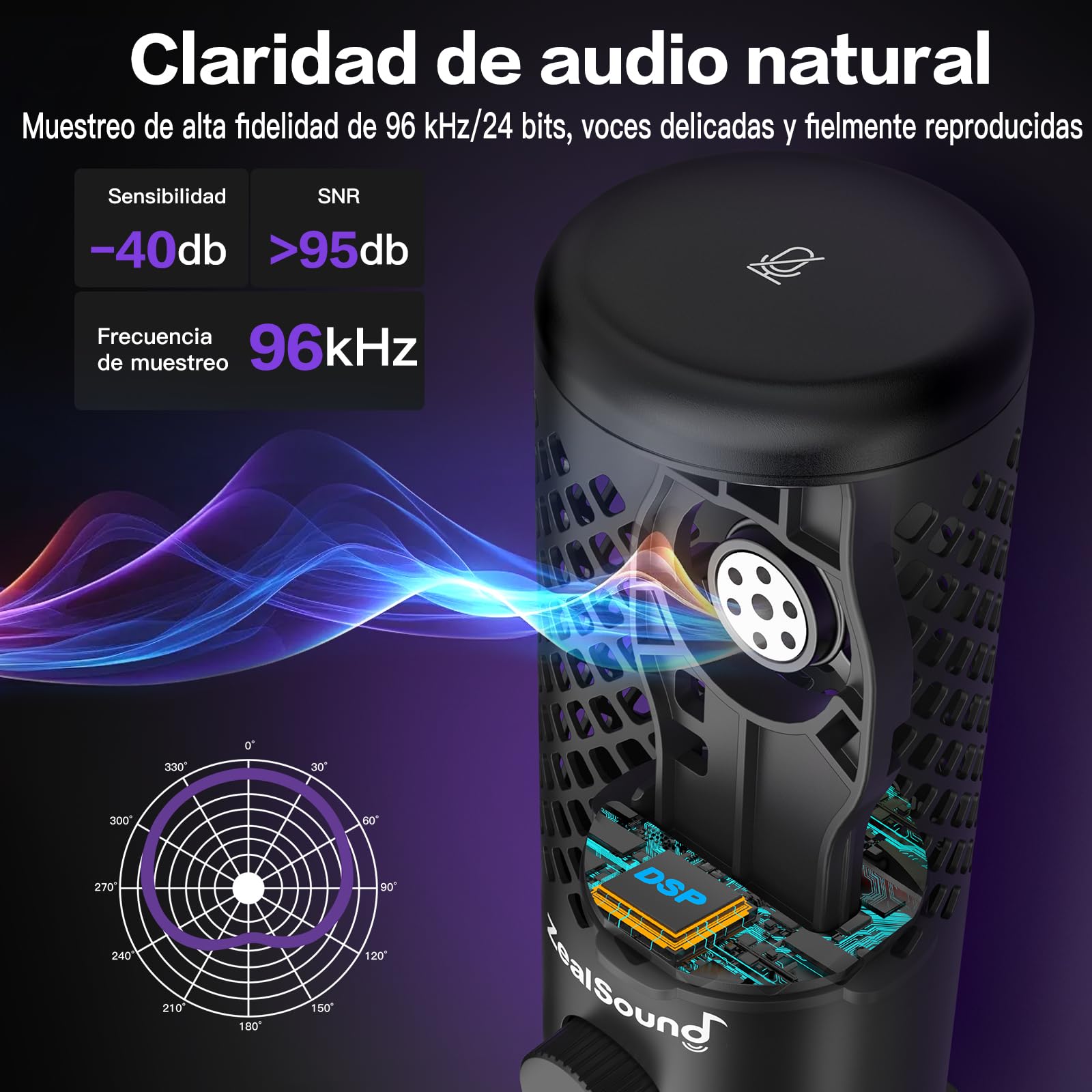 ZealSound Micrófono para Gaming para PC: micrófono USB de construcción metálica con botón de silencio, ideal para podcast, streaming, estudio, reuniones/clases online y grabaciones de audio, Mac y PS5