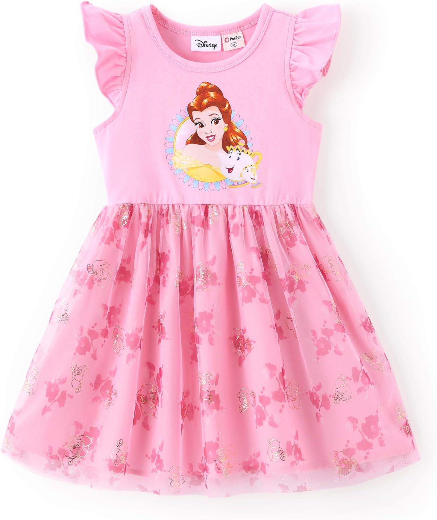 DisneyFrozen Elsa Princess Cinderella Ariel Jasmine Rapunzel Baby/Toddler Dress, Ruffle Long-Sleeve Mesh Overlay Tulle Dress