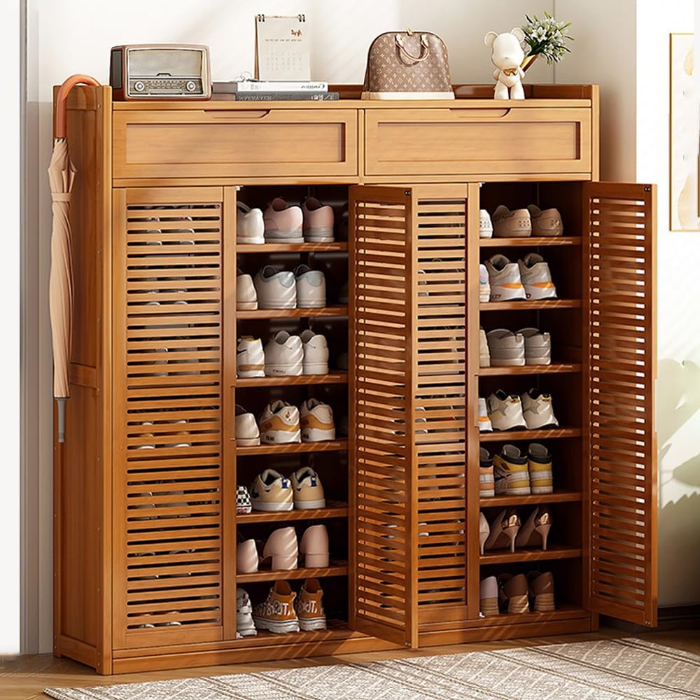 Schuhregal aus Bambus,Schuhschrank Hoch, Schmal Schuhablage mit 8 Ebenen, für 55 Paar Schuhe, Schuh-Organizer für Eingangsbereich Flur Diele Wohnzimmer, 118x32x127cm (A, 118x32x127cm)