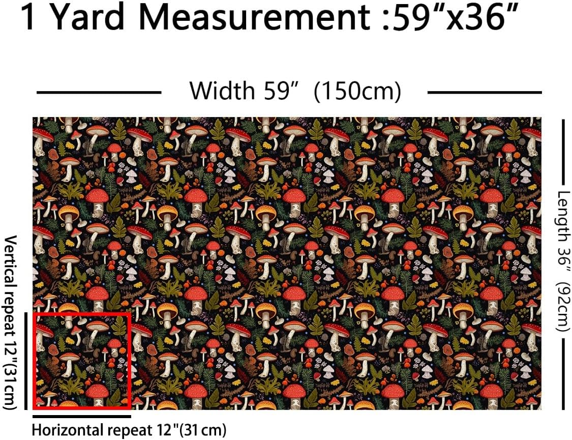 Mushroom Fabric by The Yard Watercolor Botanical Natural Leaves Fabric for Kids Sewing Supplies Cute Wild Jungle Plants Rustic Style Fabric DIY Soft Polyester No Stretch 1 Yard,36" L x 59" W image 2