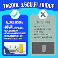 Vista 5 de Refrigerador de 3.5 pies cúbicos, refrigerador para dormitorio con estantes de cristal ajustables, control de temperatura de 7 niveles, adecuado