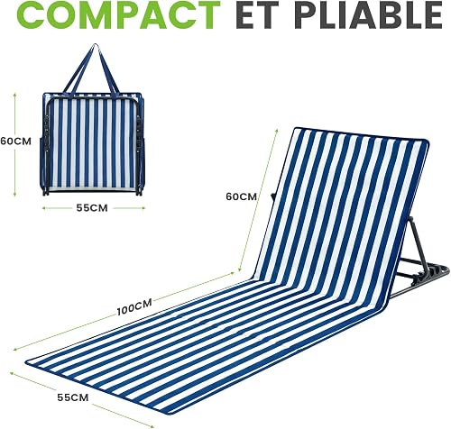 Palawano Sun Lounger for Garden & Beach - Adjustable 5-Position Beach Mat, Lightweight & Portable Lounger Mat for Pool, Picnic & Outdoor - 9