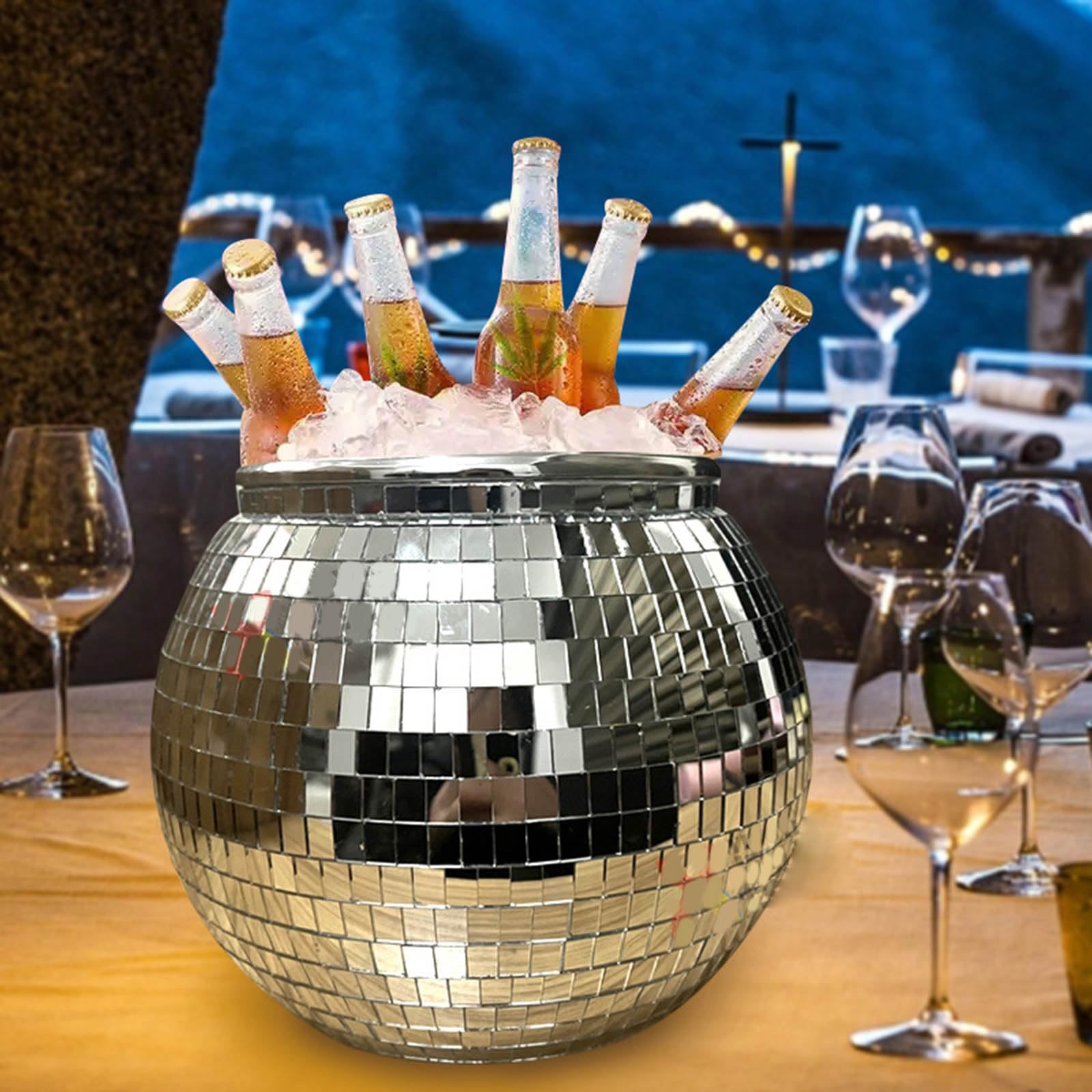 Discos - Cubo de hielo con espejo para vino, bebida, cerveza, champán, enfriadores para paredades, campamentos, bebidas