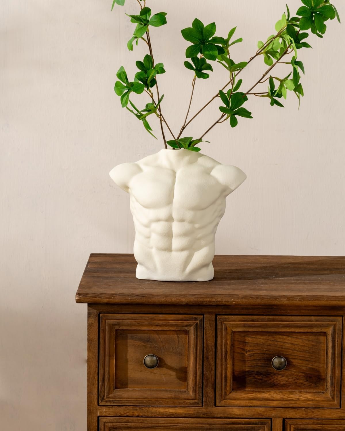 Body Art Vase, Classical Sculpture Statue for Bookshelf Shelf Decoration, Nordic Modern Ceramic Flower Vase for Home Decor, Table Centerpiece, Living Room, Office, Entryway, Console（Cream）