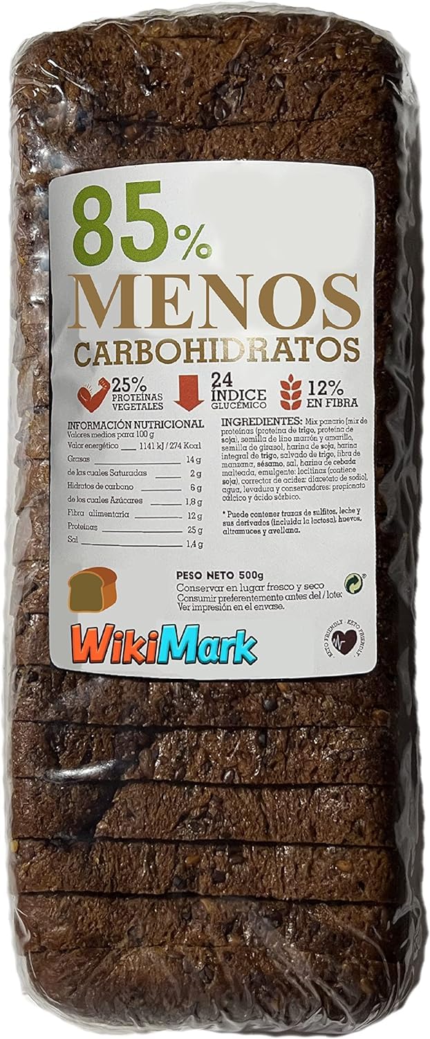 Pan Proteico Keto 85% Menos Carbohidratos, Para Dietas Hipocalóricas y Altas en Proteínas. Muy Blandito y Sabor Riquísimo. Peso 500 Gr Unas 20 Rebanadas Duración del Pan: 8 Meses Aprox