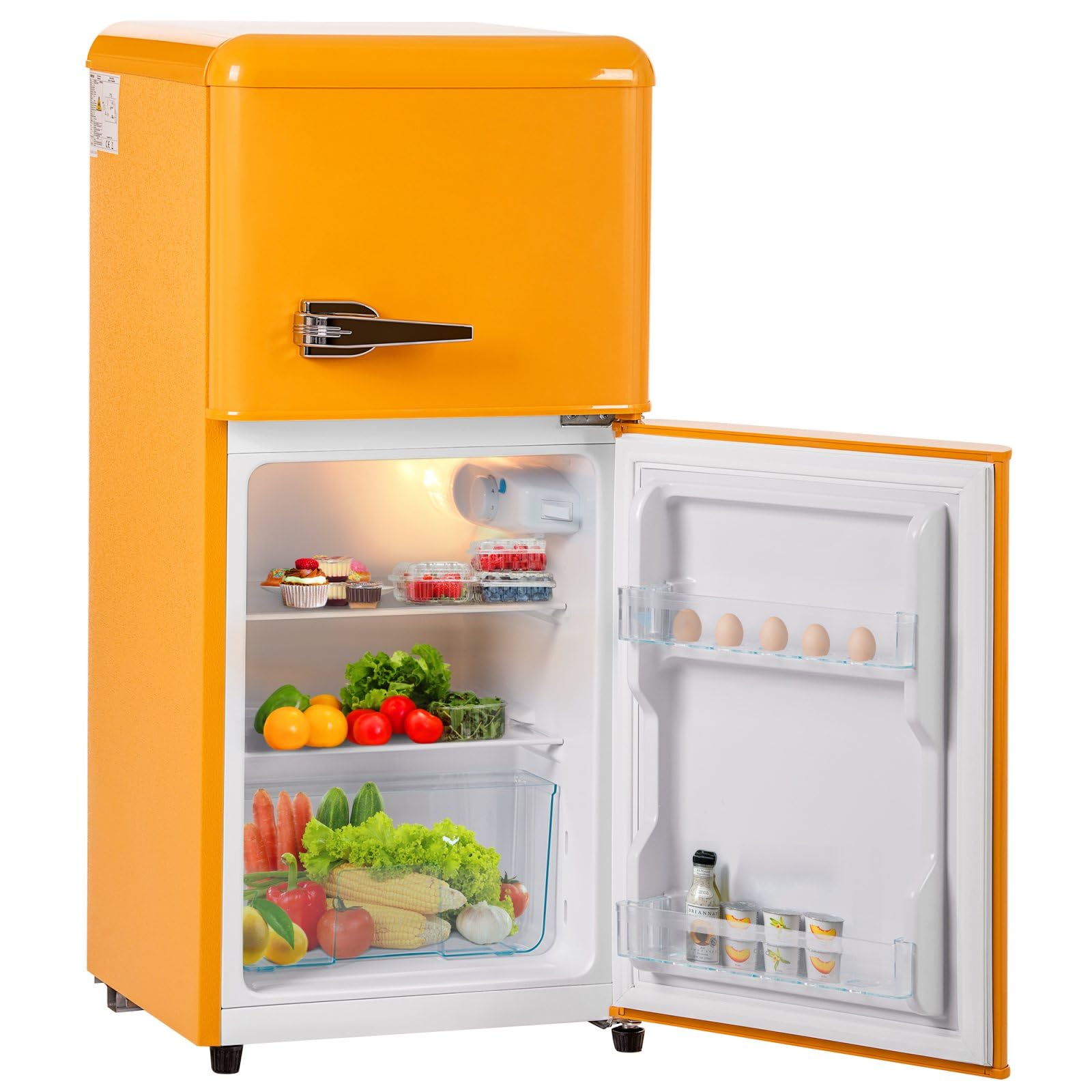 Sweiko Frigorifero d'epoca. Combinato congelatore con illuminazione a LED,doppia porta, volume totale 60 litri, volume congelatore 22 litri[classe di efficienza energetica F] (Antique Yellow)