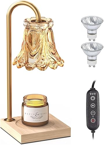Lámpara calentadora de velas con temporizador, luz de vela regulable, calentador de velas eléctrico para velas, 2 bombillas incluidas, pantalla de