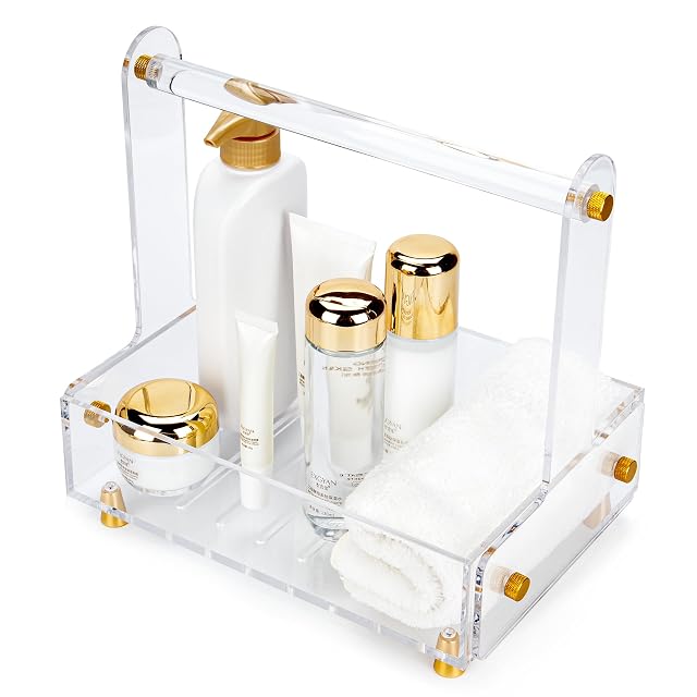 LUVCOSY 1 Pack Acrylic Shower Caddy - Heavy-Duty Bathroom Organizer with Comfortable Handle Large Capacity for Toiletries Towels