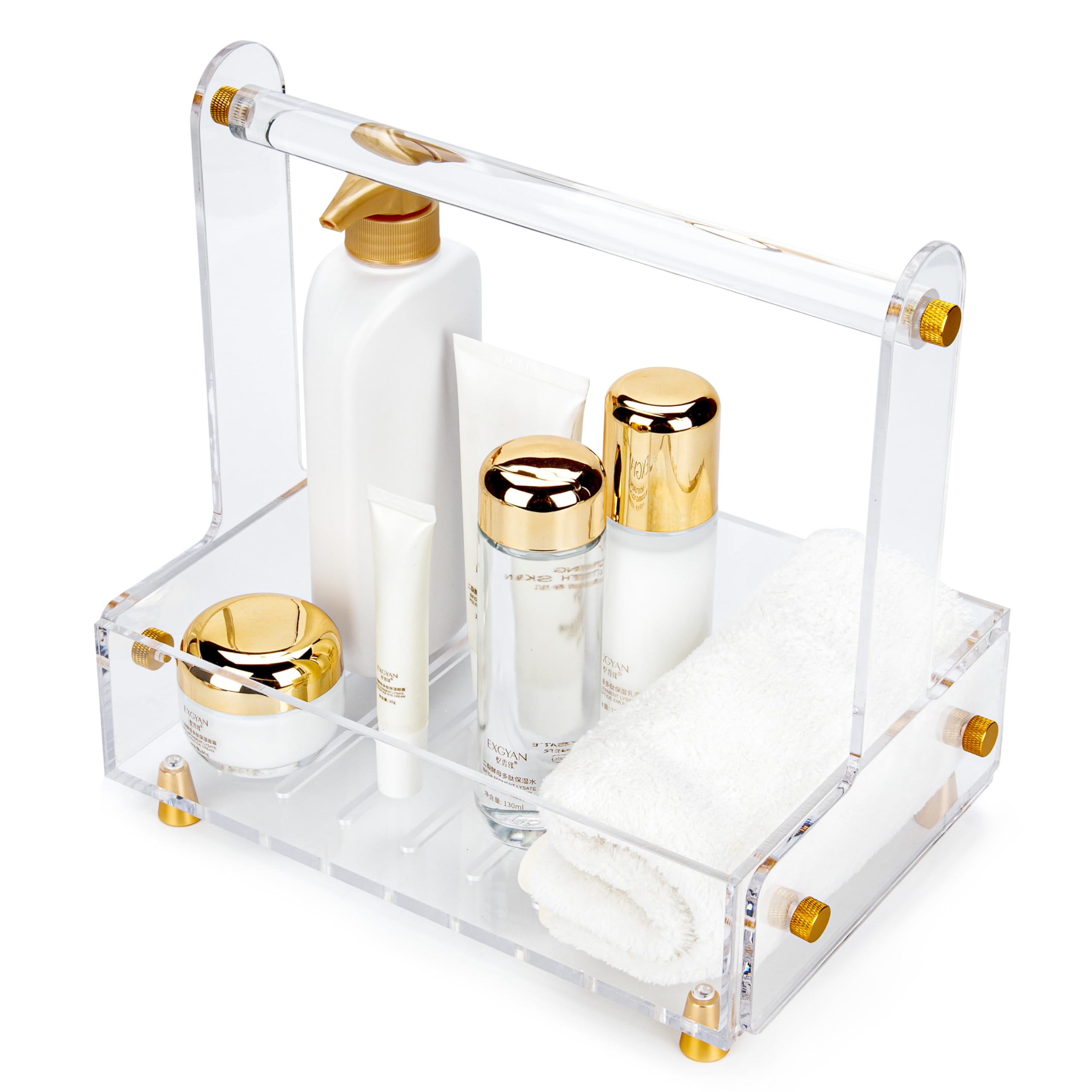 LUVCOSY 1 Pack Acrylic Shower Caddy - Heavy-Duty Bathroom Organizer with Comfortable Handle Large Capacity for Toiletries Towels