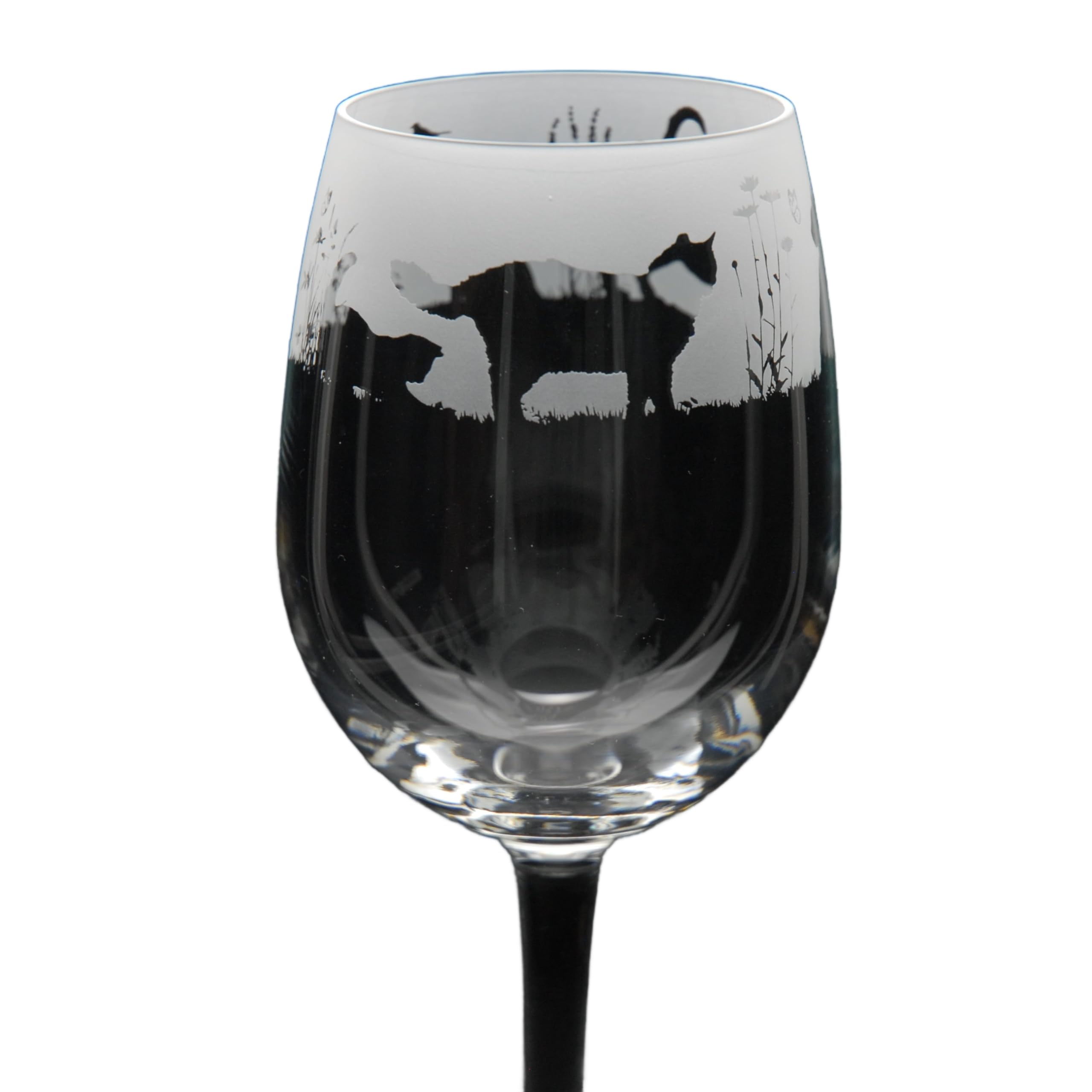 GLYPTIC Glass Art Cats Hand Etched/Engraved Crystal Wine Glass — image 1