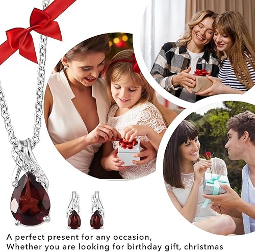 Miniatura 6 de Costume Jewelry Sets for Women Elegant - Teardrop Pendant Necklace Set 20"& Dangle Drop Earrings Set 925 Sterling Silver Stainless Steel Birthstone