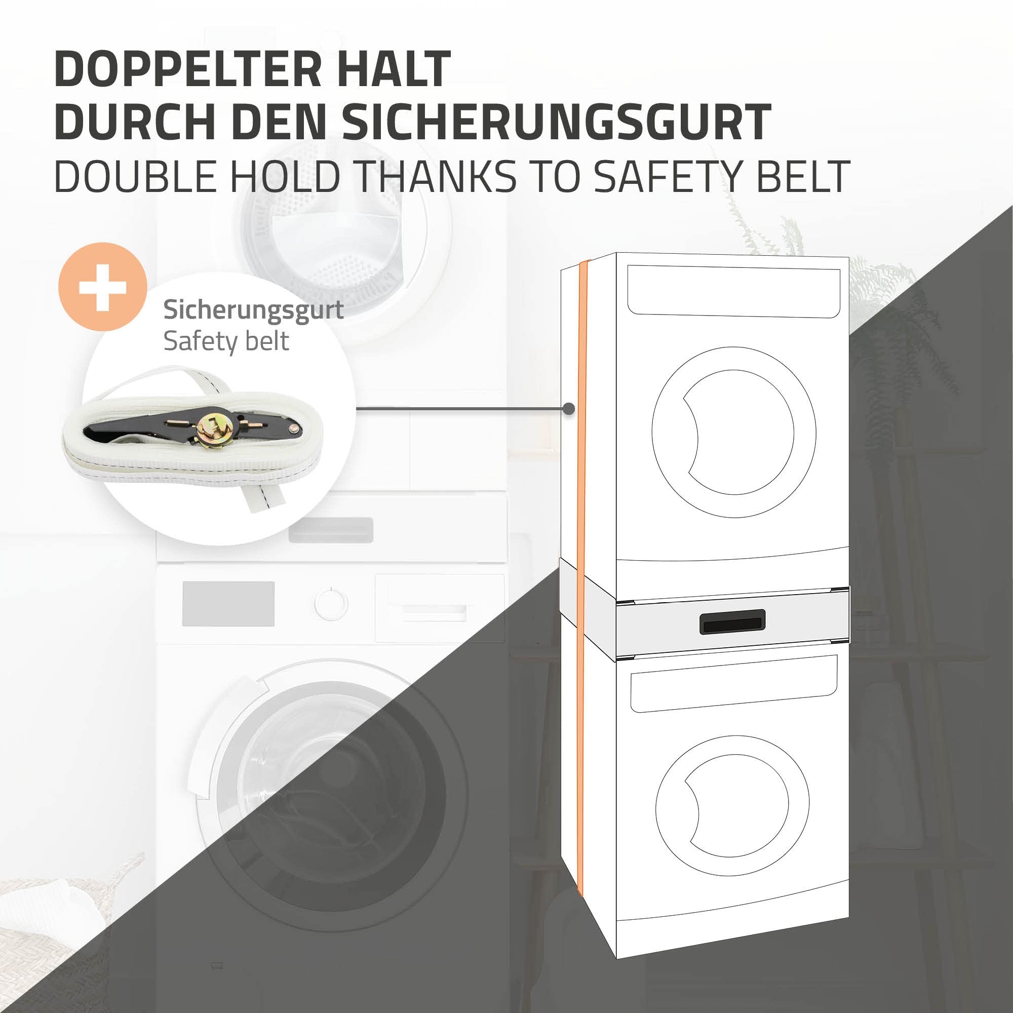 ML-Design Verbindungsrahmen für Waschmaschine und Trockner mit ausziehbarer Schublade, aus Stahl, 60,5x54cm, Weiß, rutschfest, Zwischenbausatz Universal Zwischenrahmen Zwischenbaurahmen Trocknersäule