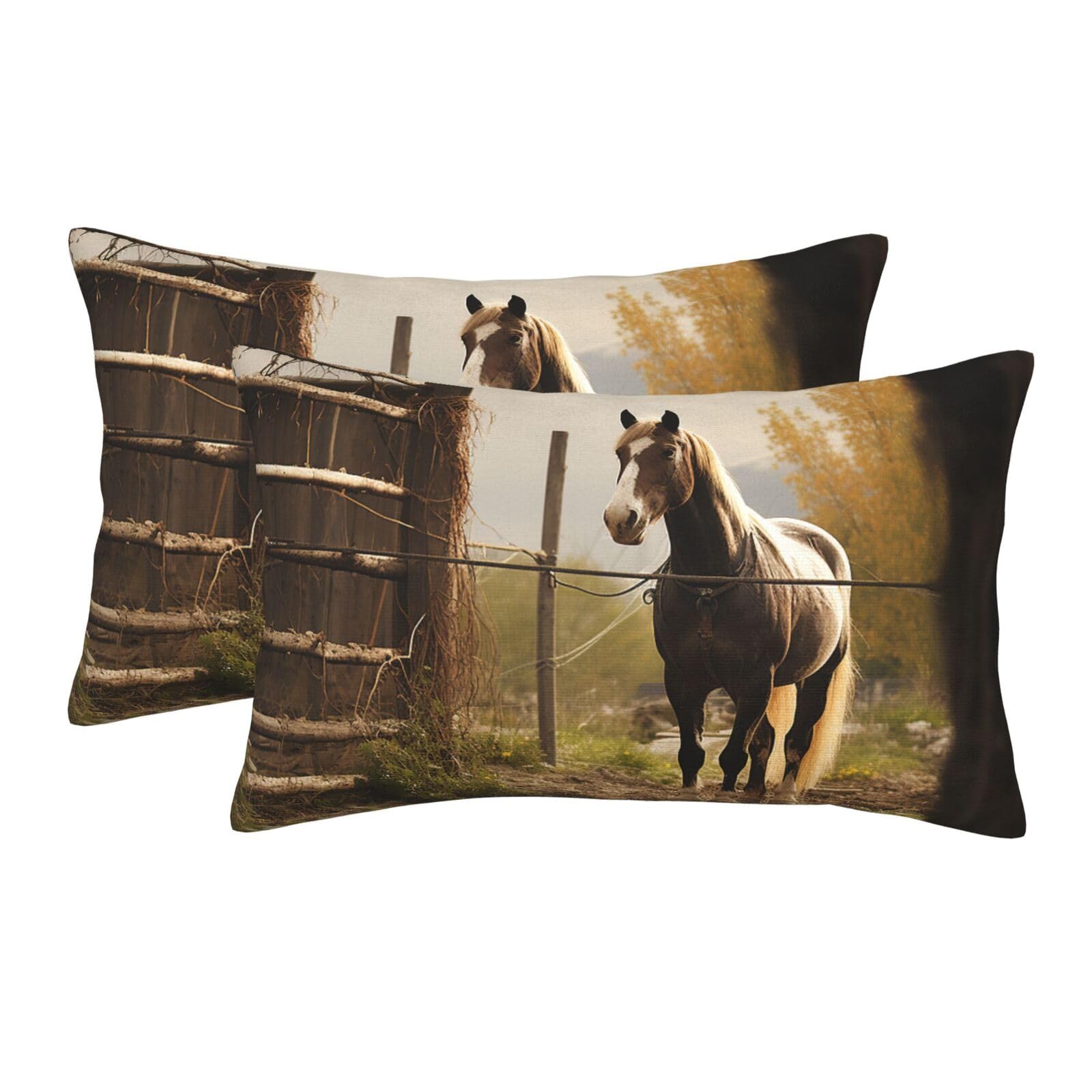 2 Pack Standard Size Pillow Cases for Hair and Skin Soft Breathable Pillow Case Covers with Hidden Zipper Fence and Horse Pillowcase 20"x30" Pillow Cover for Sleeping Gift