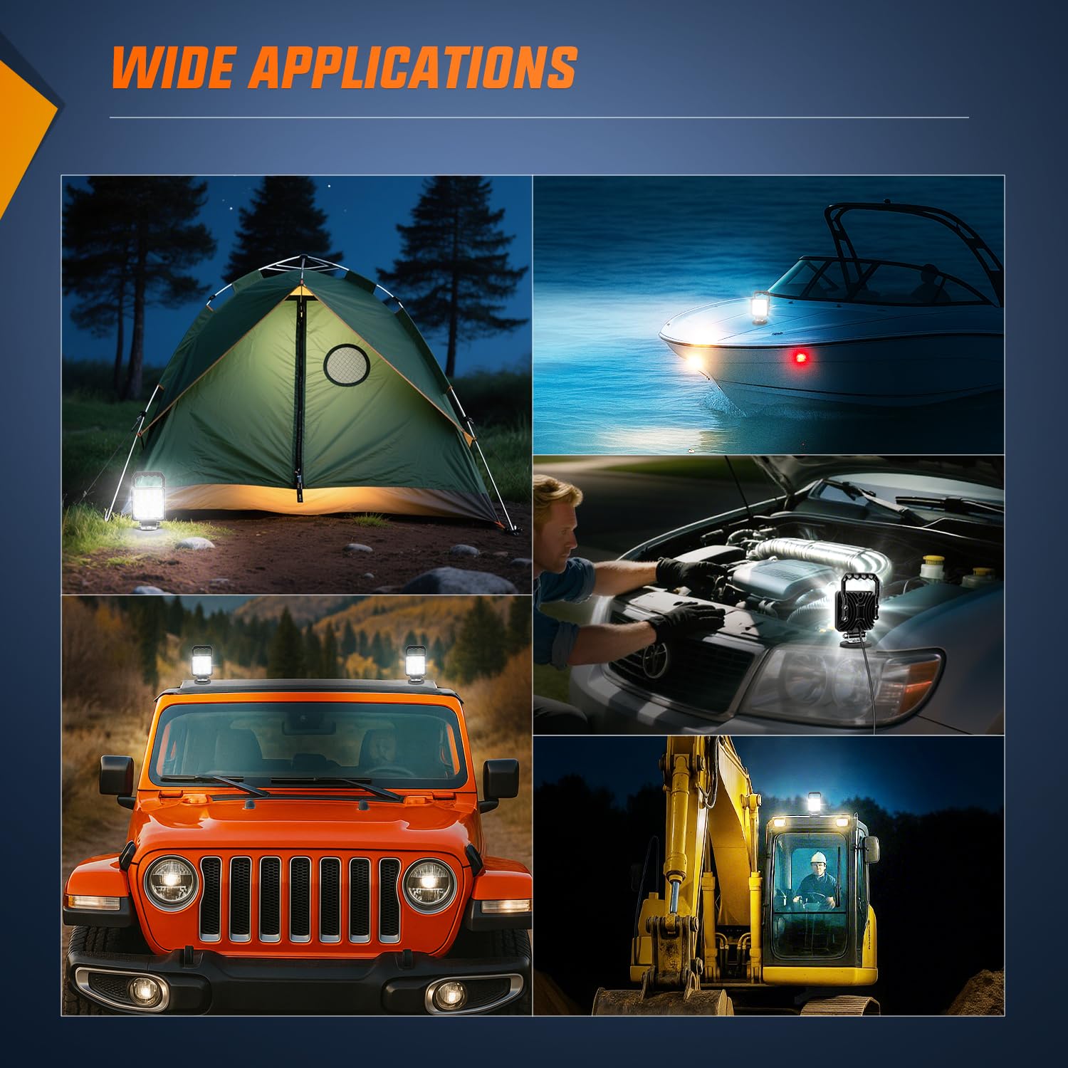 Nilight LED Lichtleiste 4 Zoll 48W, quadratisches tragbares Flutlicht mit Zigarettenanzünder, Kabelsatz & Magnetfuß, 16 LEDs, Arbeits- & Nebelscheinwerfer für LKW, Traktor, Golfcart, UTV
