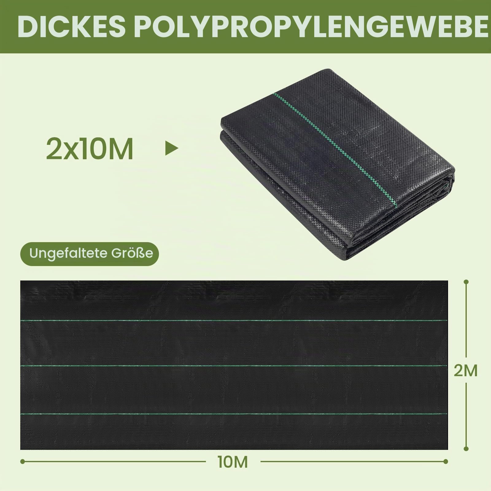 Velway Unkrautvlies Garten Extra Stark 2x10M - Unkrautvlies Wasserdurchlässig, Reißfestes Bodengewebe Unkrautflies für Garten, Hochbeet, Einfahrt usw., Anti Unkrautvlies Pflanzfolie