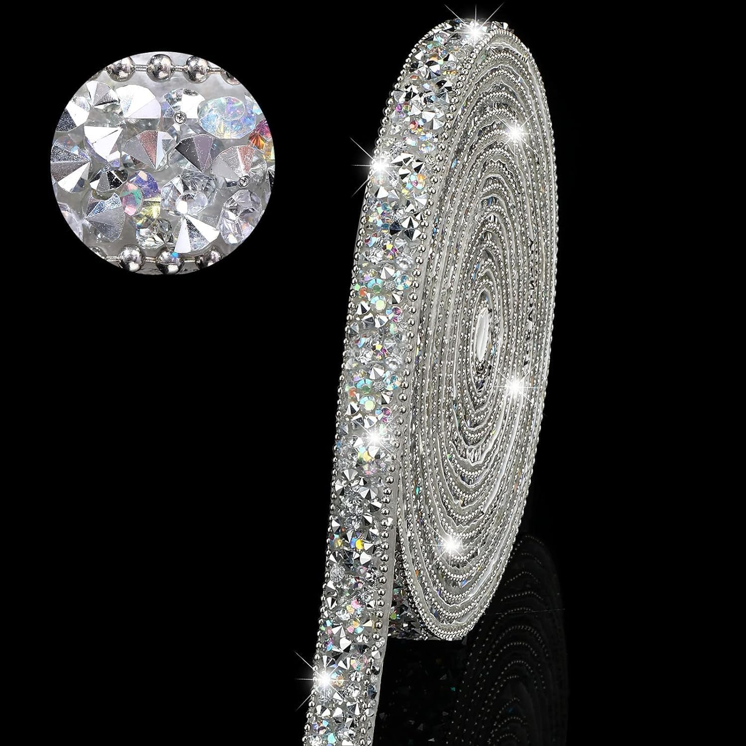 Hicarer 3 Yards Resin Rhinestone Ribbons for Graduation Cap Decorations Wedding Self Adhesive Glitter Resin Diamond Crystal Ribbon Craft DIY Bag Shoes Clothes(Length: 6 Yard Width: 0.4 Inch,Silver)